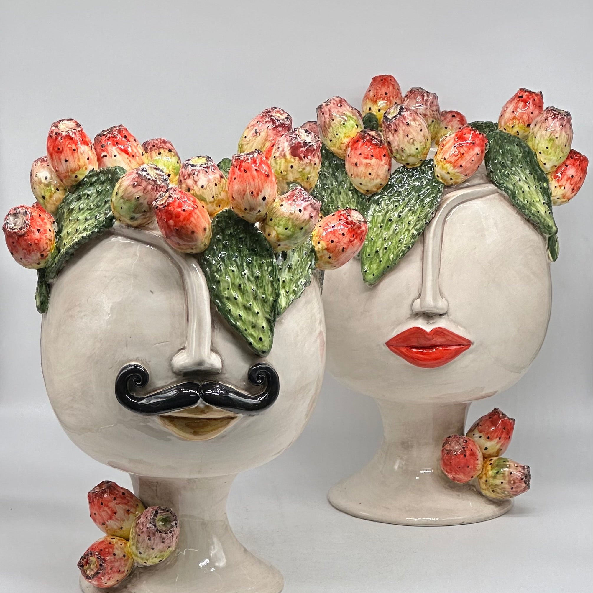 Teste di Moro Ficus Ceramica Caltagirone cm H.38 L.26 Artigianale - TESTE DI MORO