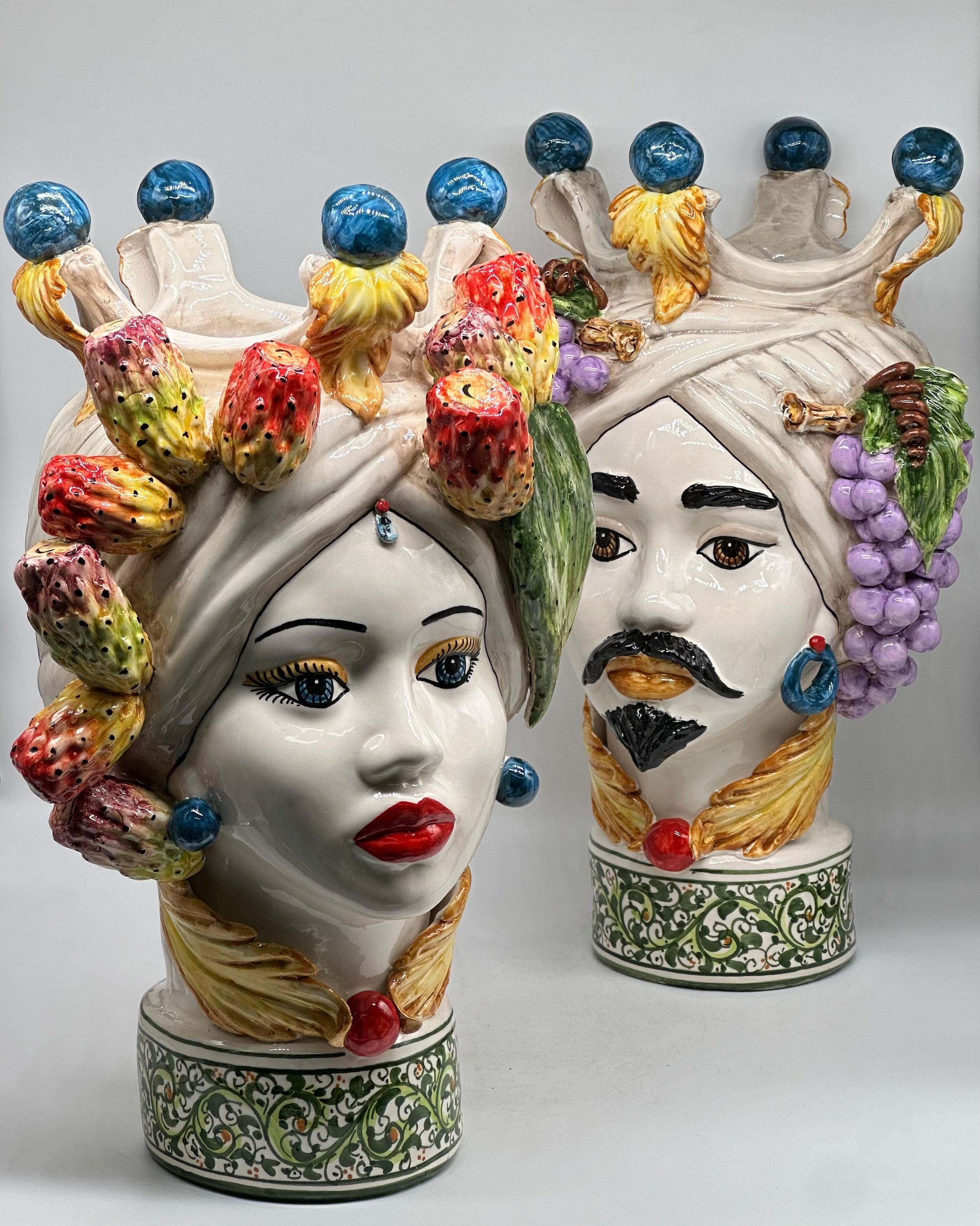 Teste di Moro Fruit Ceramica Caltagirone cm H.40 L.26 Artigianale - TESTE DI MORO
