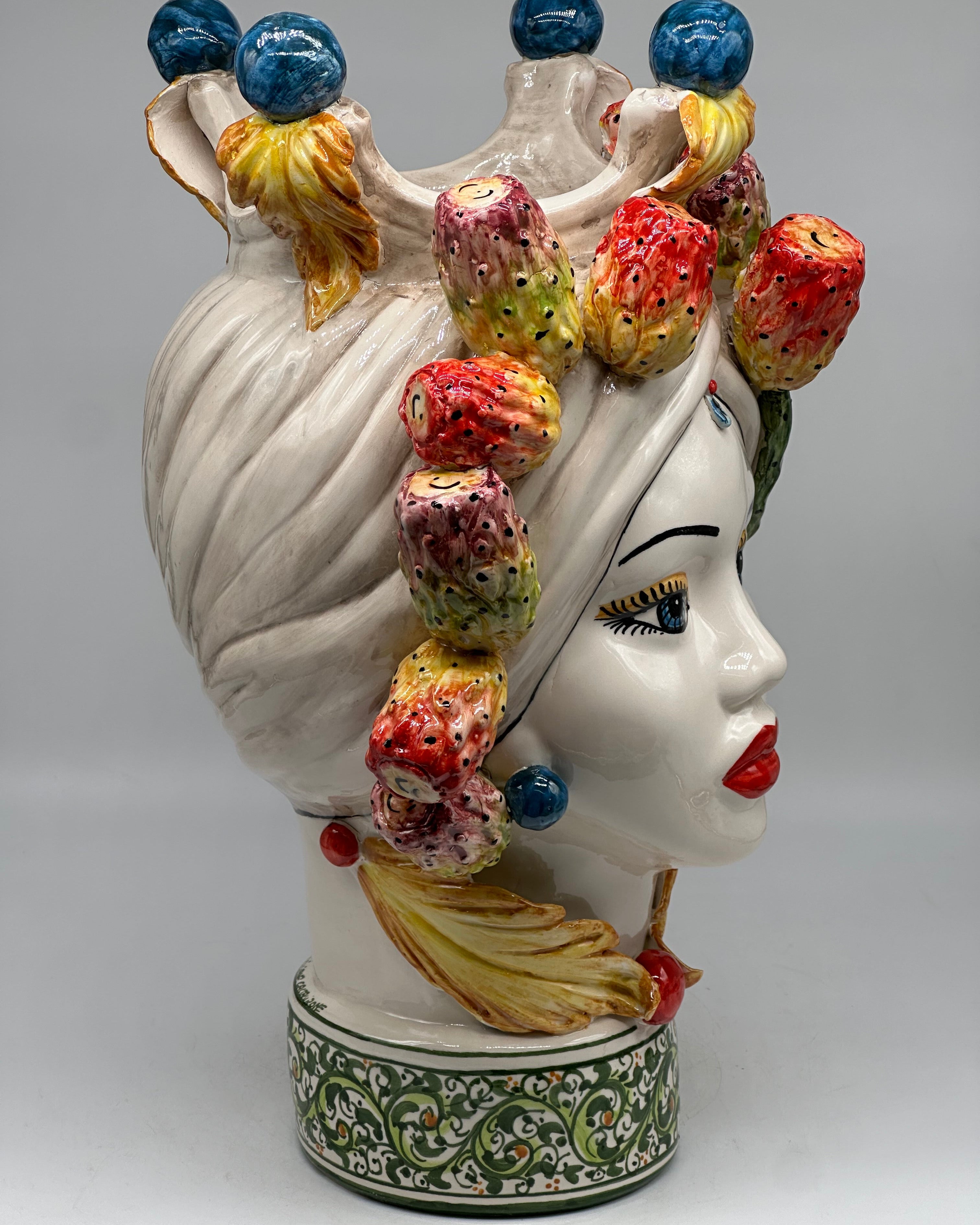 Teste di Moro Fruit Ceramica Caltagirone cm H.40 L.26 Artigianale - TESTE DI MORO
