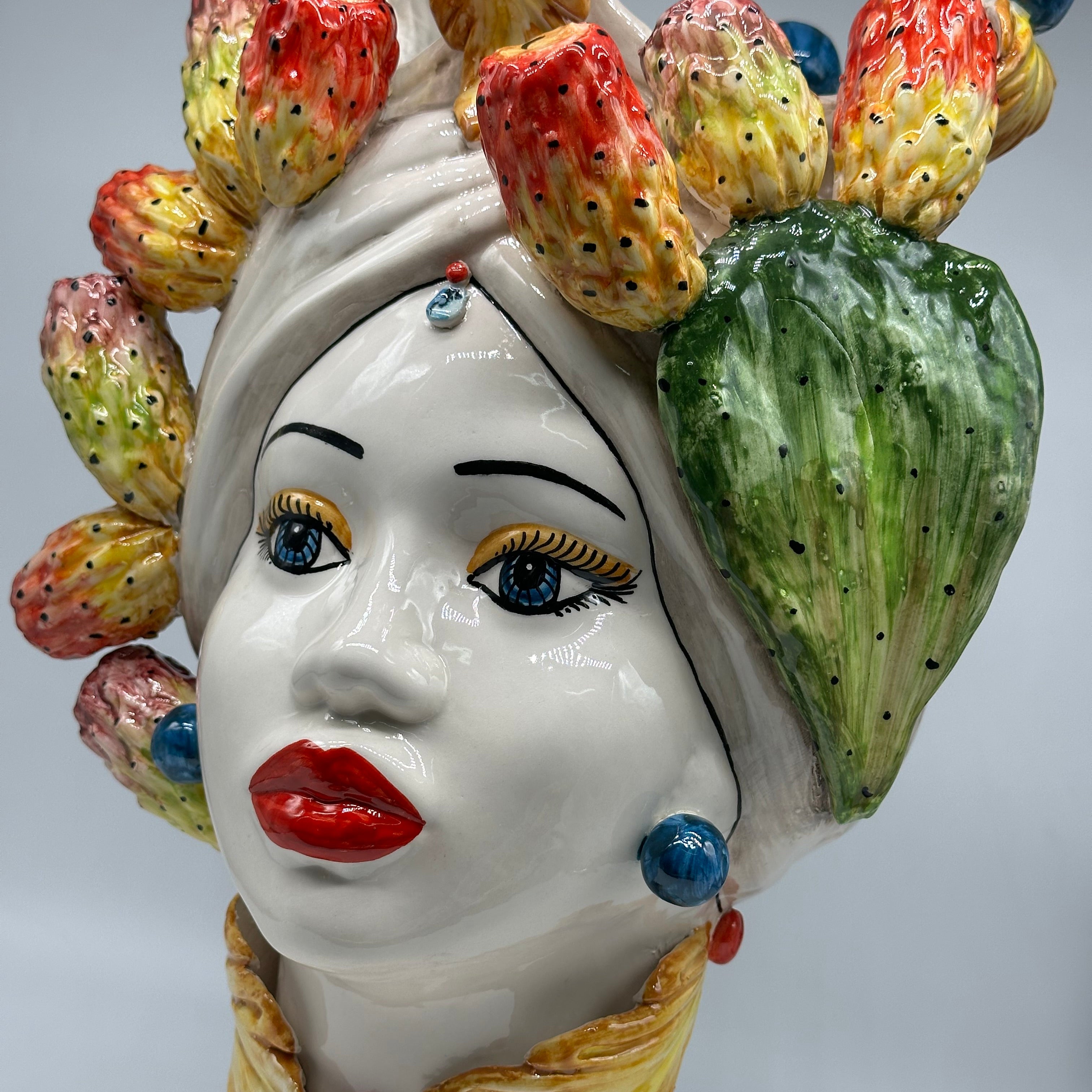 Teste di Moro Fruit Ceramica Caltagirone cm H.40 L.26 Artigianale - TESTE DI MORO