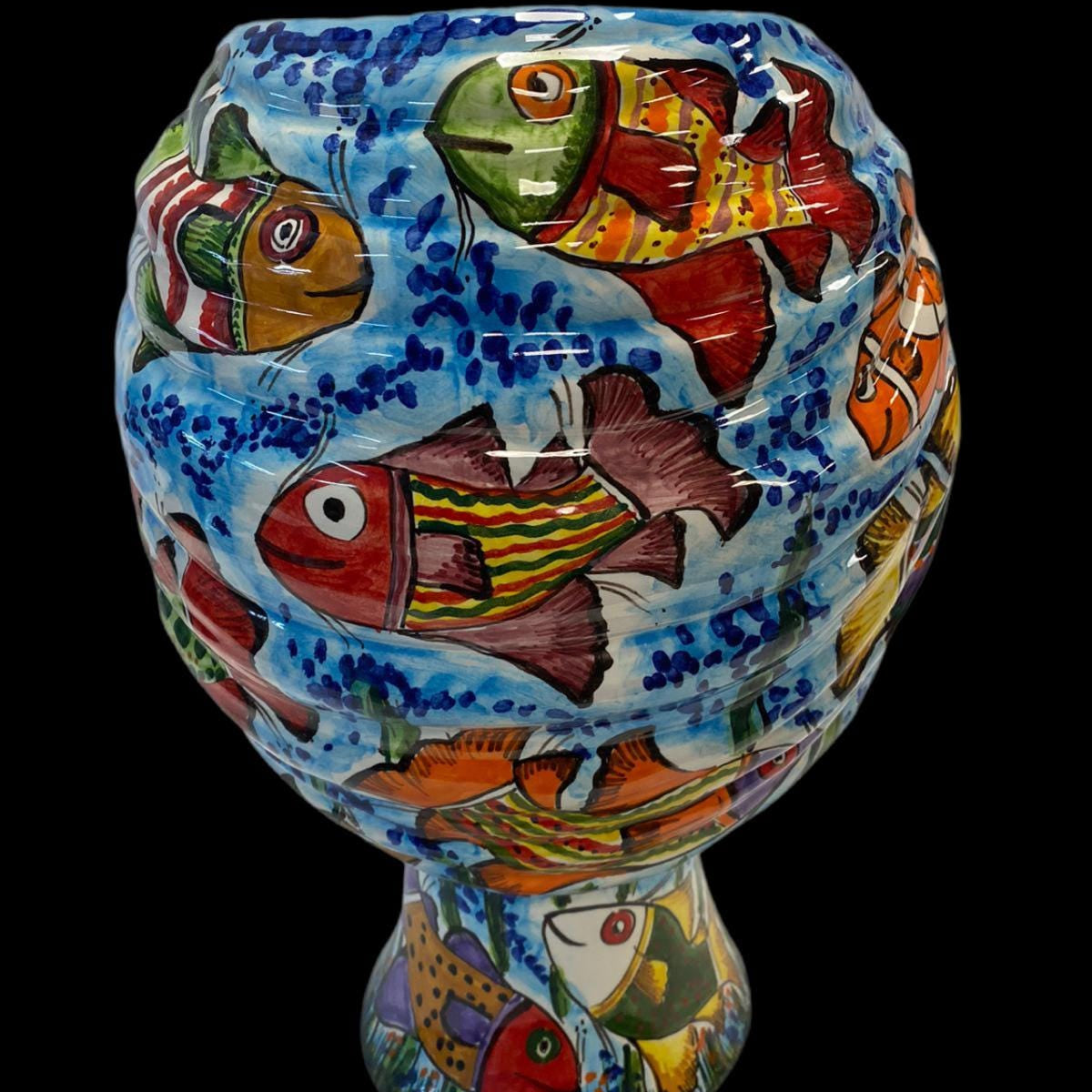 Teste di Moro “Gino & Fina” Ceramica Caltagirone cm H.40 L.30 Artigianale Decoro Pesci - TESTA DI MORO