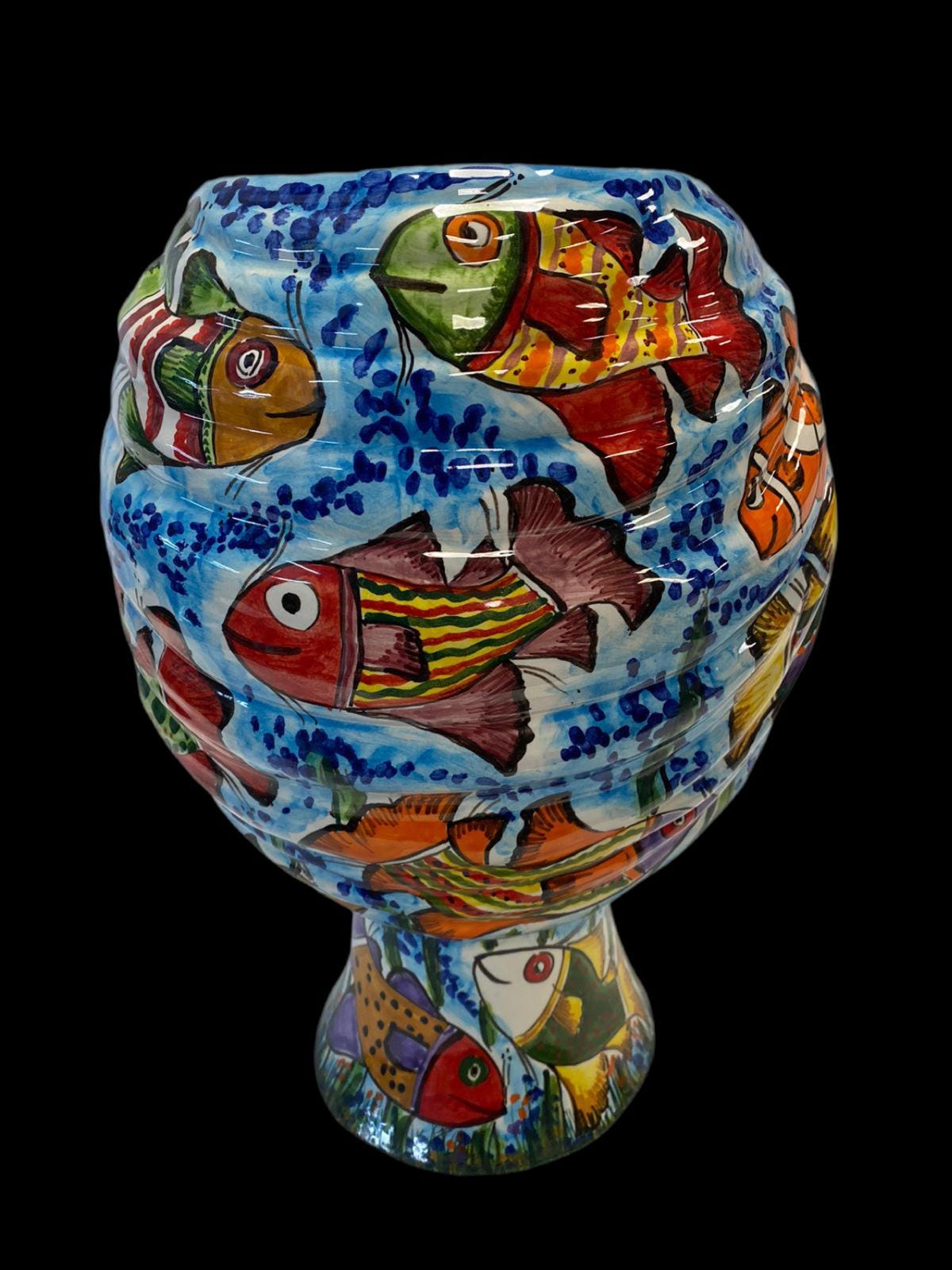 Teste di Moro “Gino & Fina” Ceramica Caltagirone cm H.40 L.30 Artigianale Decoro Pesci - TESTA DI MORO