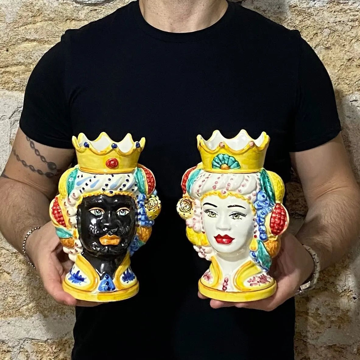 Teste di Moro Girun Ceramica Caltagirone cm H.20 L.13 Artigianale Decorazione Siciliana - DD CERAMICHE SICILIANE