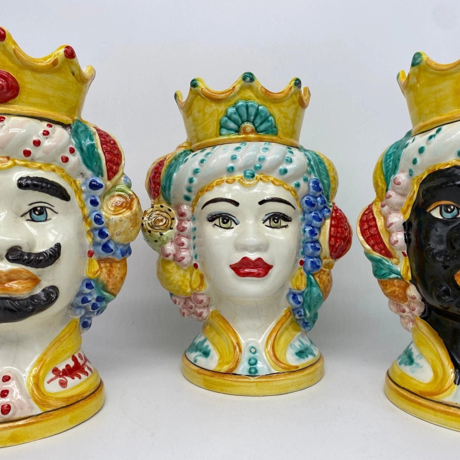 Teste di Moro Girun Ceramica Caltagirone cm H.20 L.13 Artigianale Decorazione Siciliana - DD CERAMICHE SICILIANE