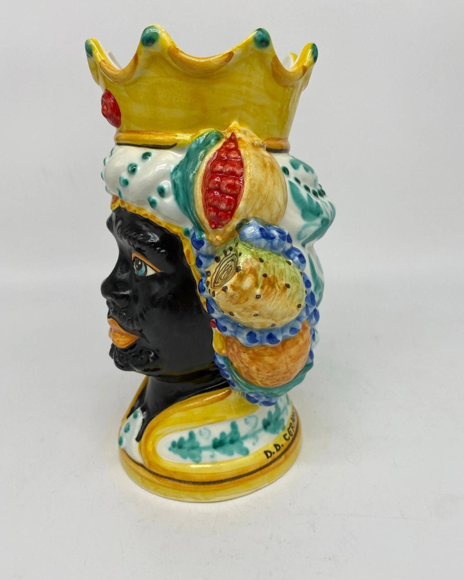 Teste di Moro Girun Ceramica Caltagirone cm H.20 L.13 Artigianale Decorazione Siciliana - DD CERAMICHE SICILIANE
