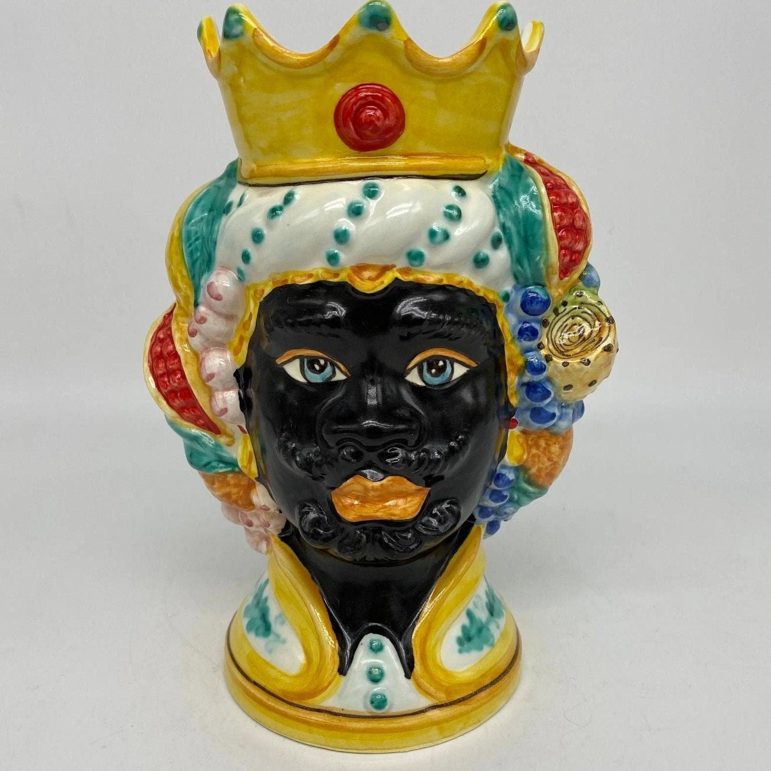 Teste di Moro Girun Ceramica Caltagirone cm H.20 L.13 Artigianale Decorazione Siciliana - DD CERAMICHE SICILIANE