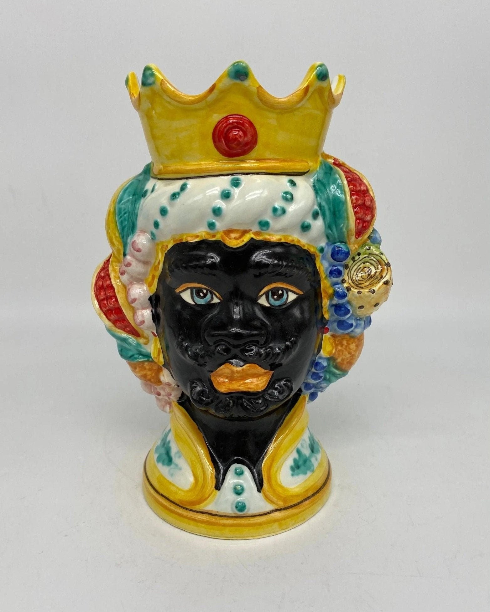 Teste di Moro Girun Ceramica Caltagirone cm H.20 L.13 Artigianale Decorazione Siciliana - DD CERAMICHE SICILIANE