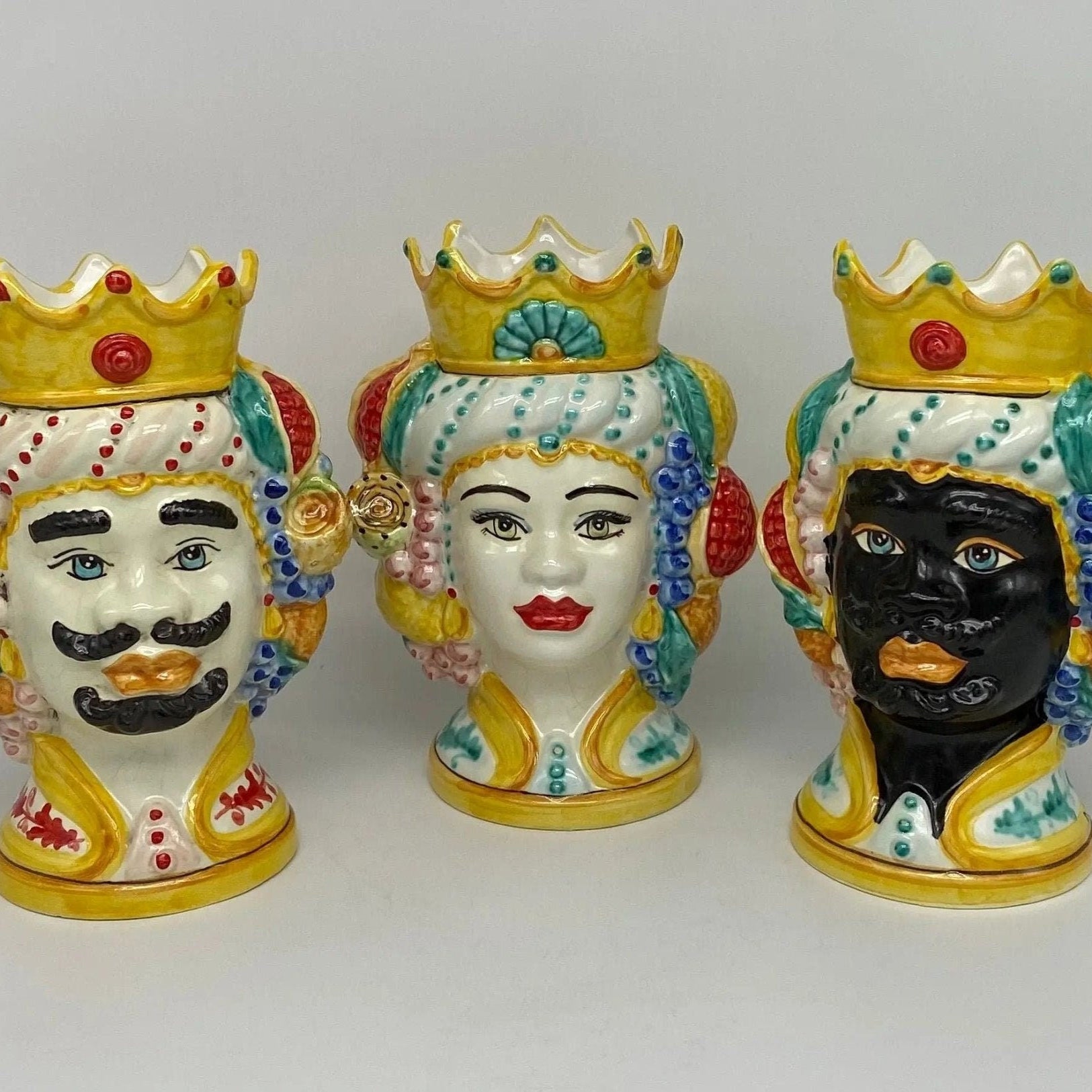 Teste di Moro Girun Ceramica Caltagirone cm H.20 L.13 Artigianale Decorazione Siciliana - DD CERAMICHE SICILIANE