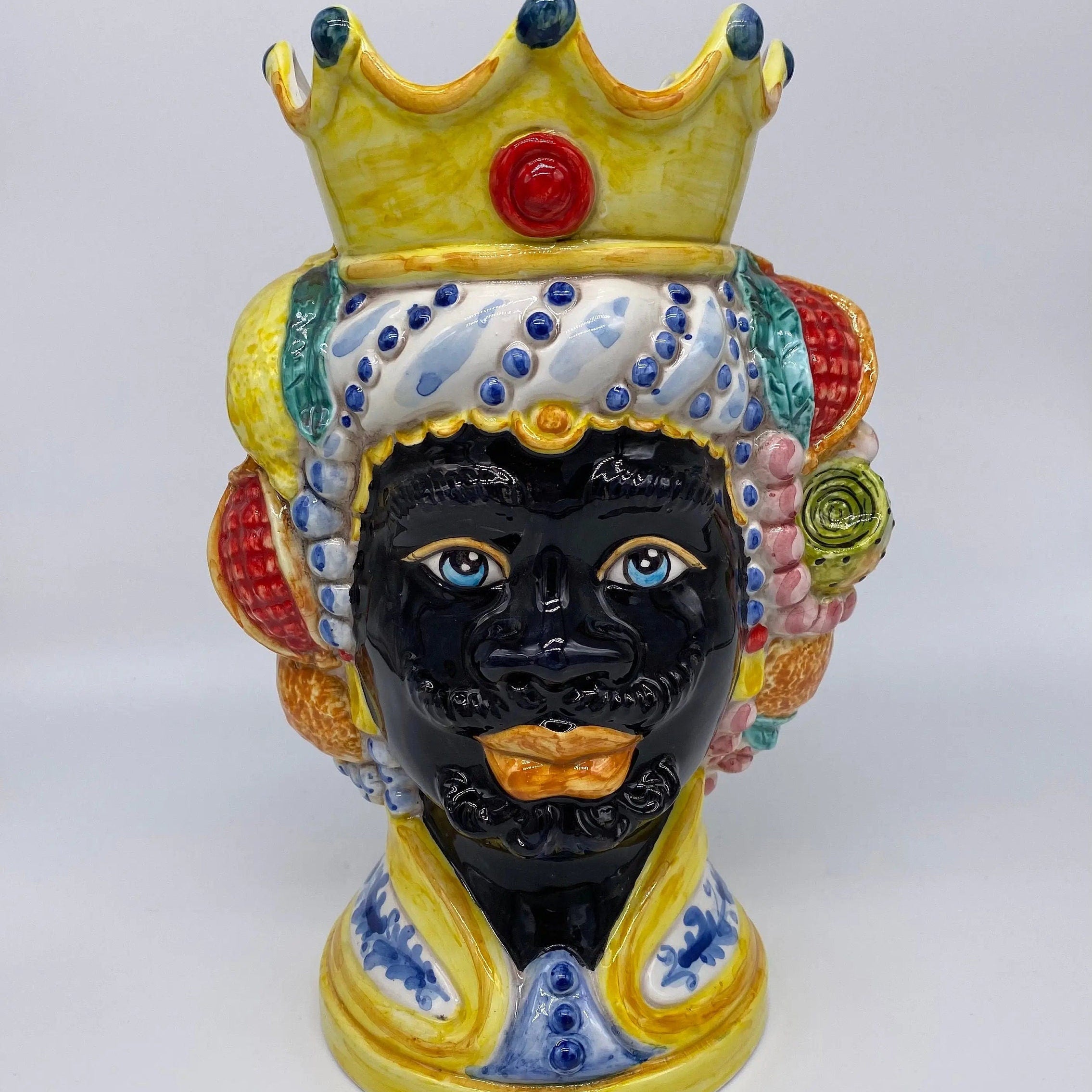 Teste di Moro Girun Ceramica Caltagirone cm H.29 L.20 Artigianale Decorazione Siciliana DD CERAMICHE SICILIANE