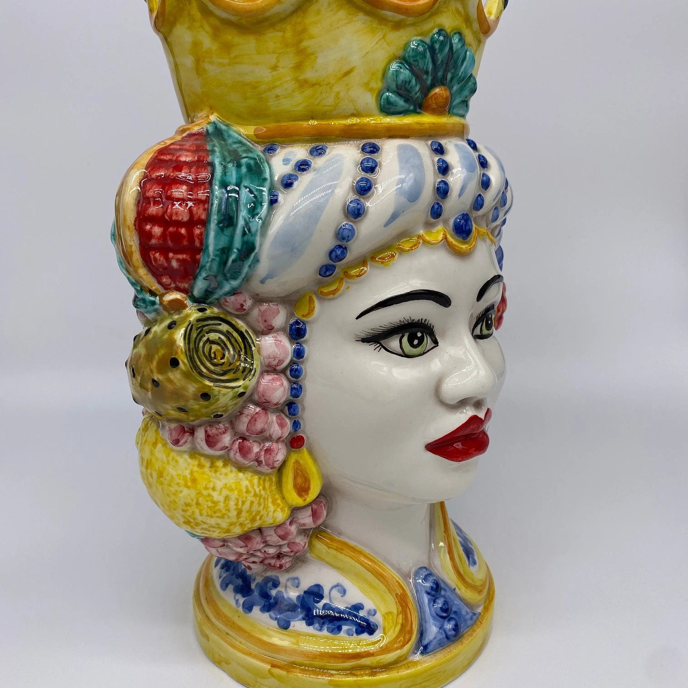 Teste di Moro Girun Ceramica Caltagirone cm H.29 L.20 Artigianale Decorazione Siciliana DD CERAMICHE SICILIANE