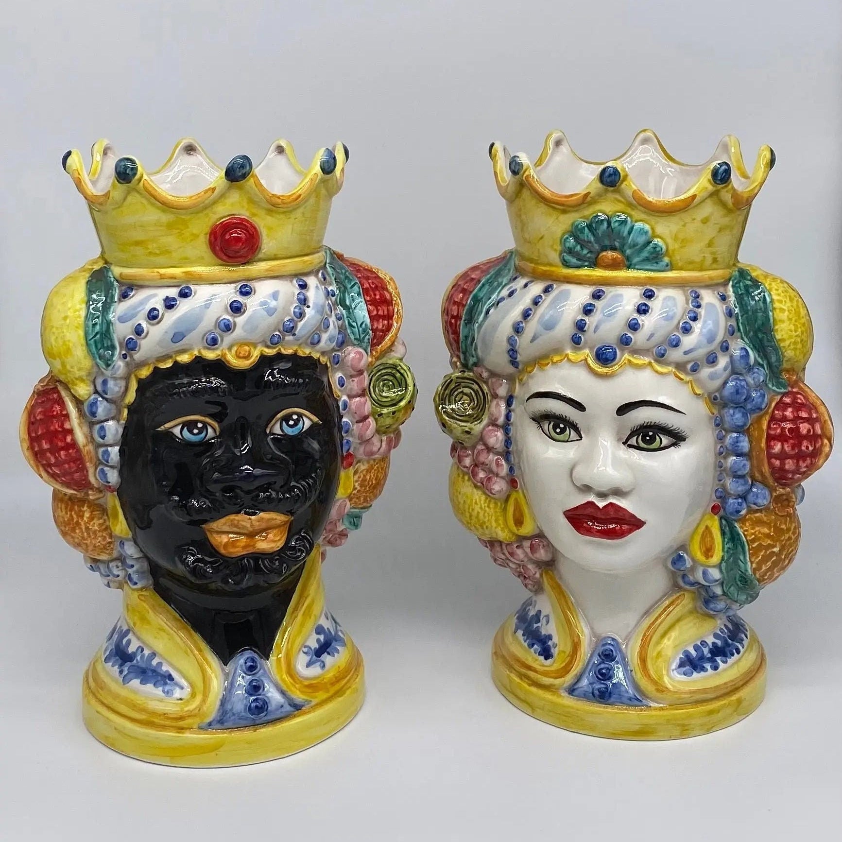 Teste di Moro Girun Ceramica Caltagirone cm H.29 L.20 Artigianale Decorazione Siciliana DD CERAMICHE SICILIANE