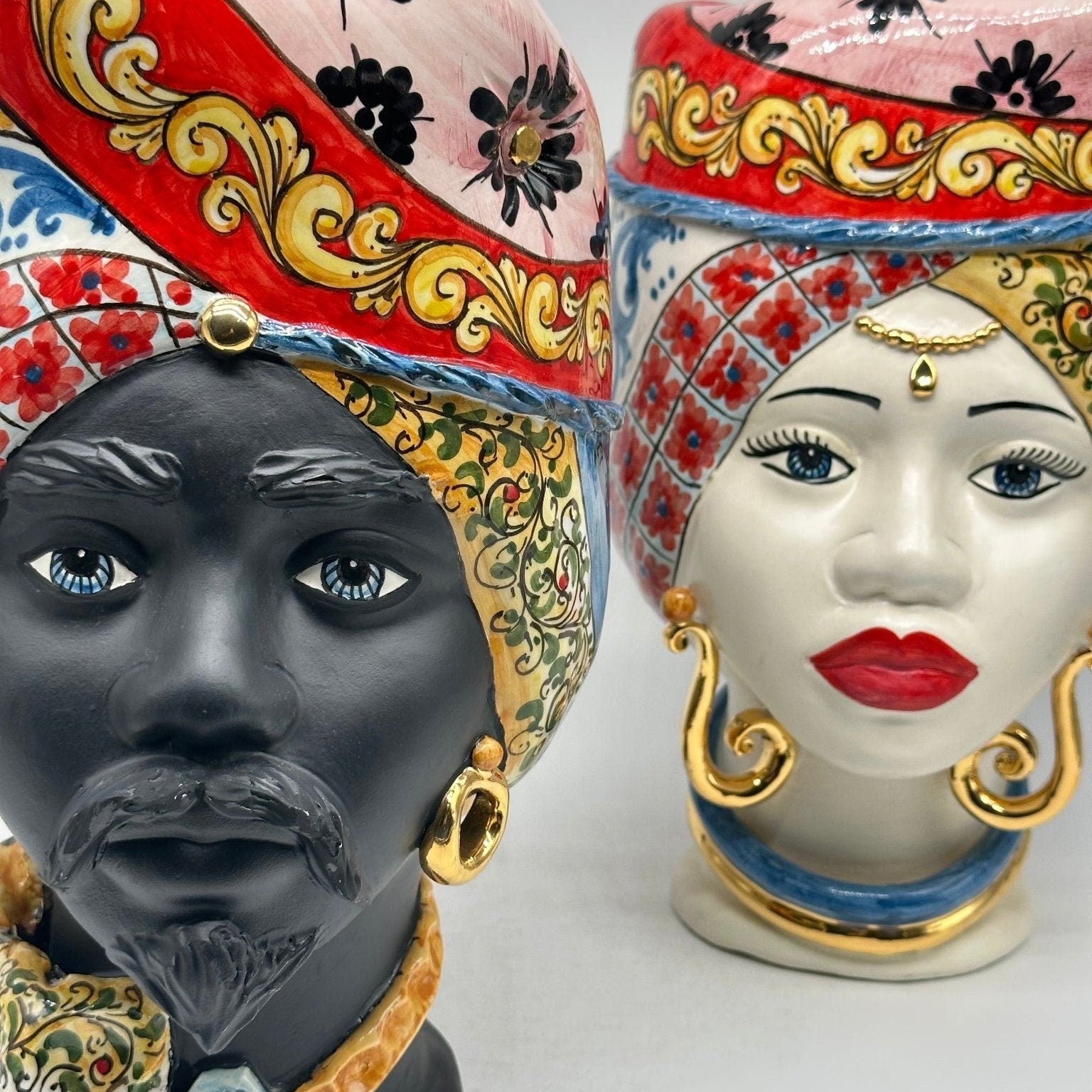 Teste di Moro Horus Ceramica Caltagirone cm H.30 L.18 Artigianale Decorazione “Carretto2” - DD CERAMICHE SICILIANE