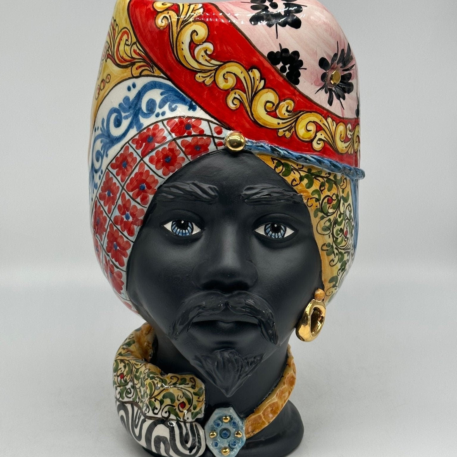 Teste di Moro Horus Ceramica Caltagirone cm H.30 L.18 Artigianale Decorazione “Carretto2” - DD CERAMICHE SICILIANE