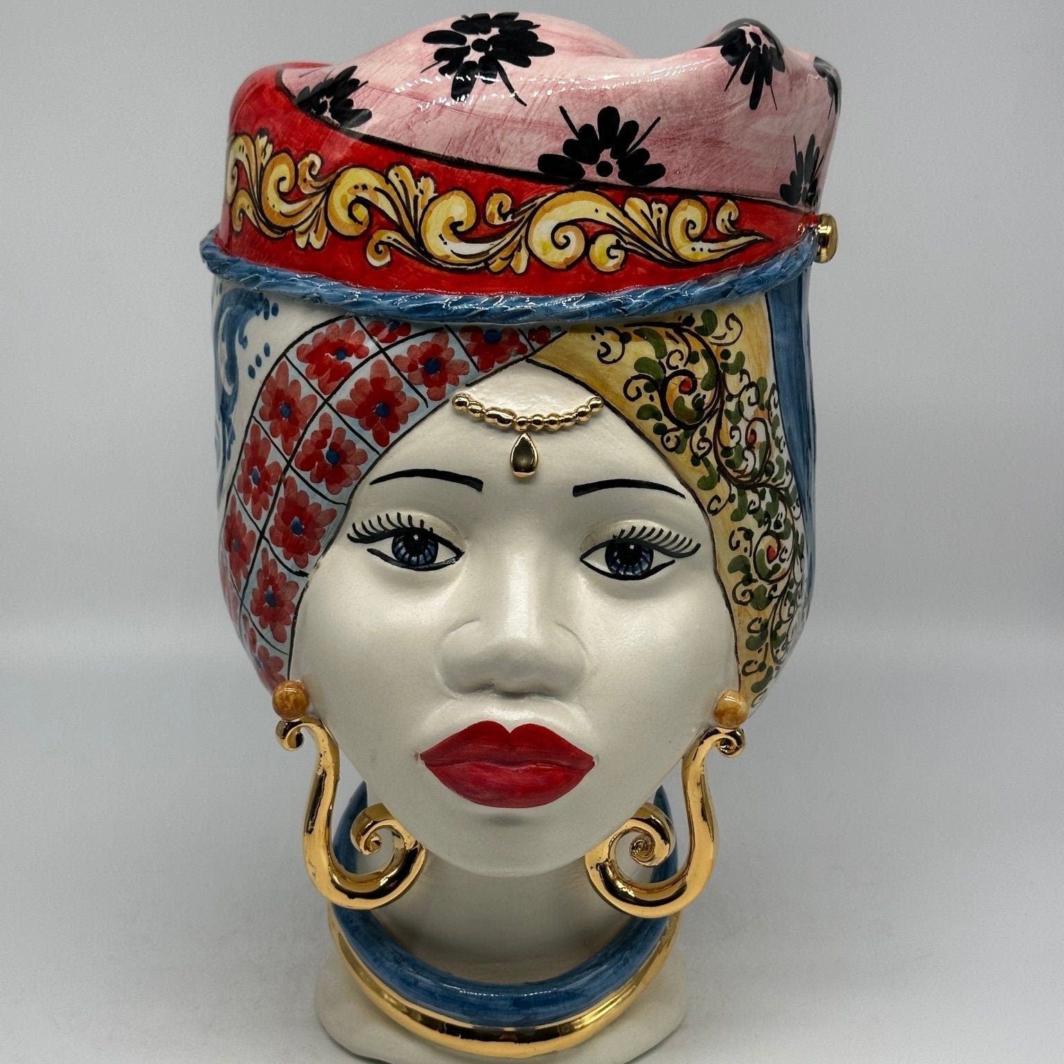 Teste di Moro Horus Ceramica Caltagirone cm H.30 L.18 Artigianale Decorazione “Carretto2” - DD CERAMICHE SICILIANE