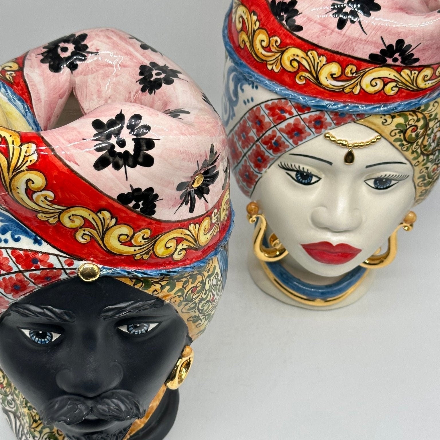 Teste di Moro Horus Ceramica Caltagirone cm H.30 L.18 Artigianale Decorazione “Carretto2” - DD CERAMICHE SICILIANE