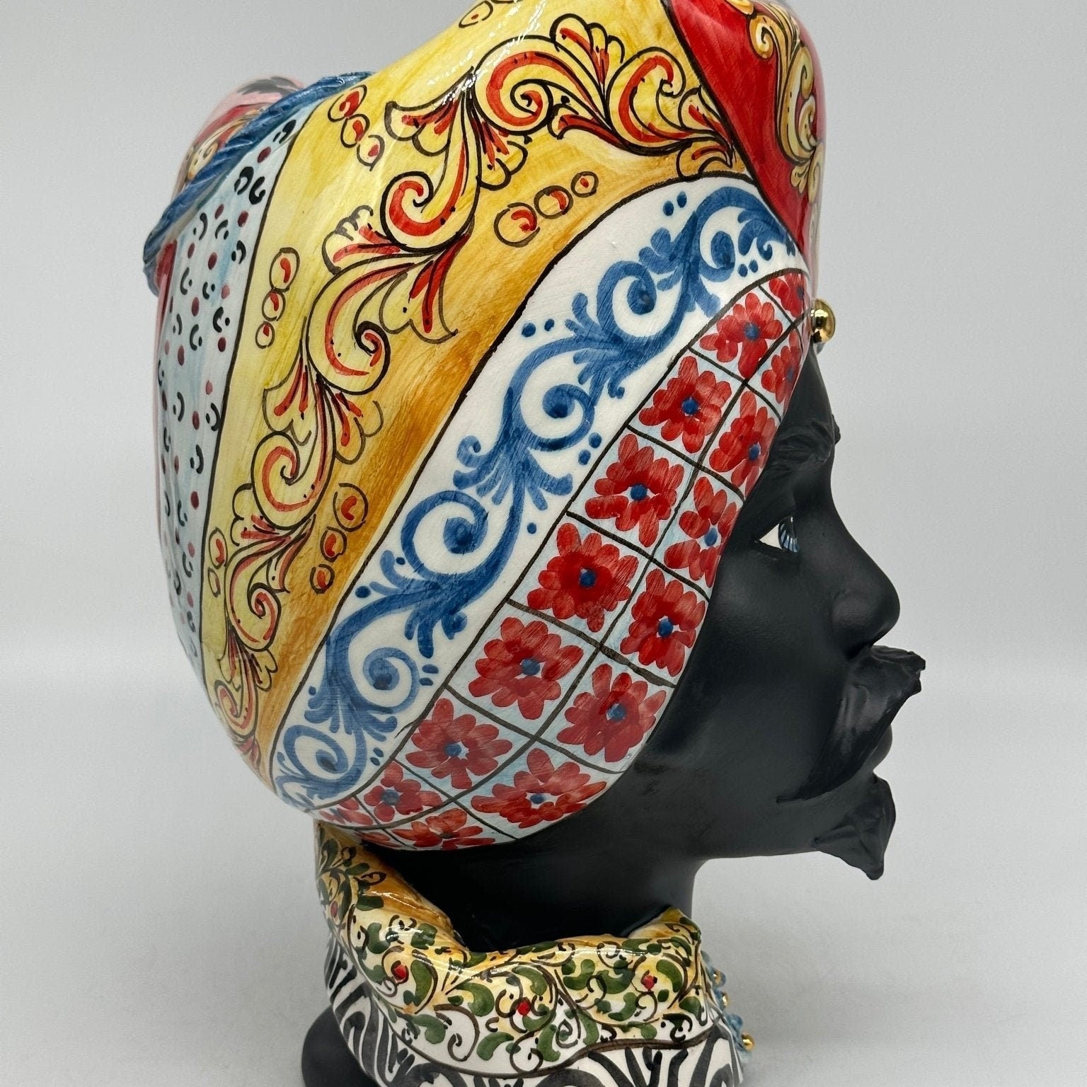 Teste di Moro Horus Ceramica Caltagirone cm H.30 L.18 Artigianale Decorazione “Carretto2” - DD CERAMICHE SICILIANE