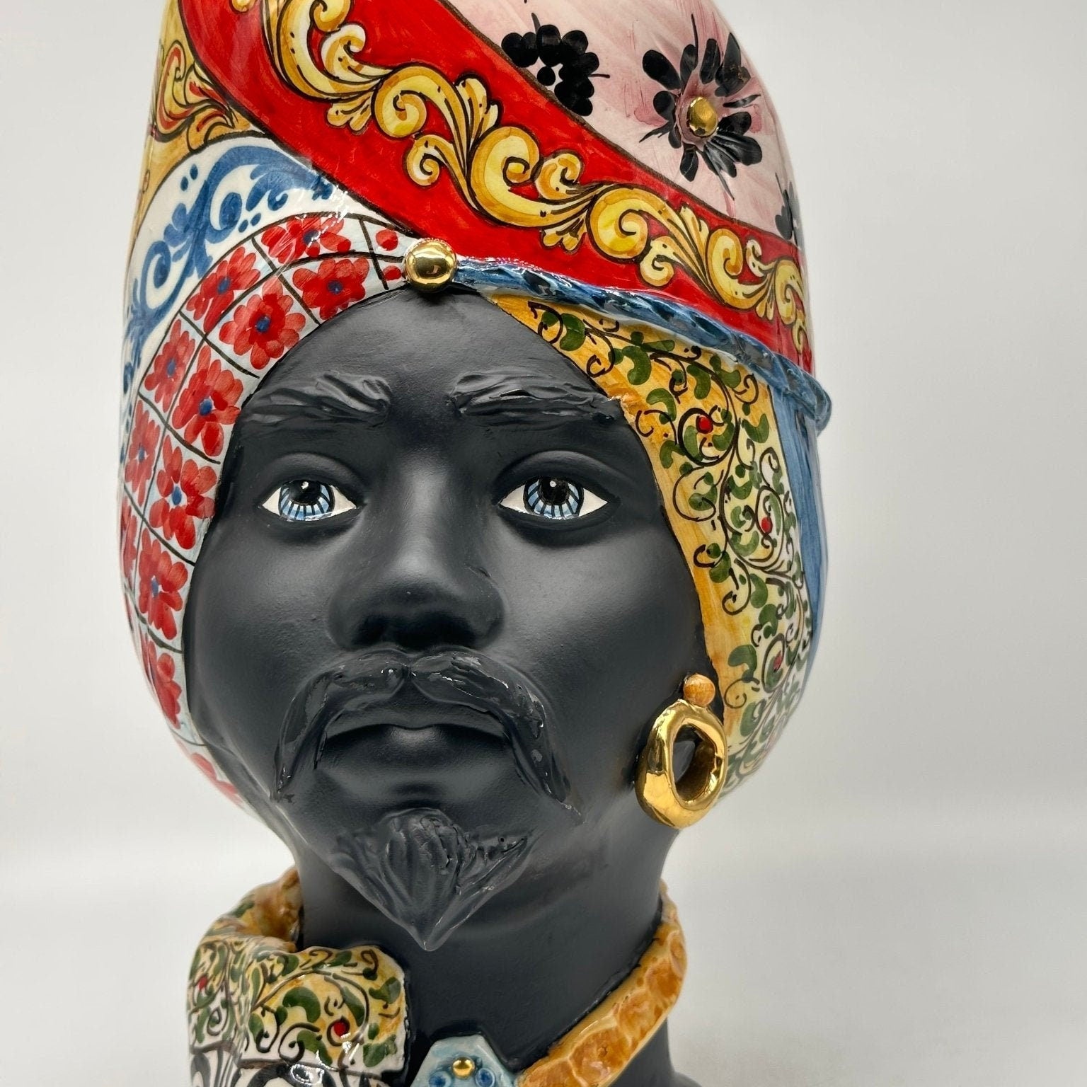 Teste di Moro Horus Ceramica Caltagirone cm H.30 L.18 Artigianale Decorazione “Carretto2” - DD CERAMICHE SICILIANE