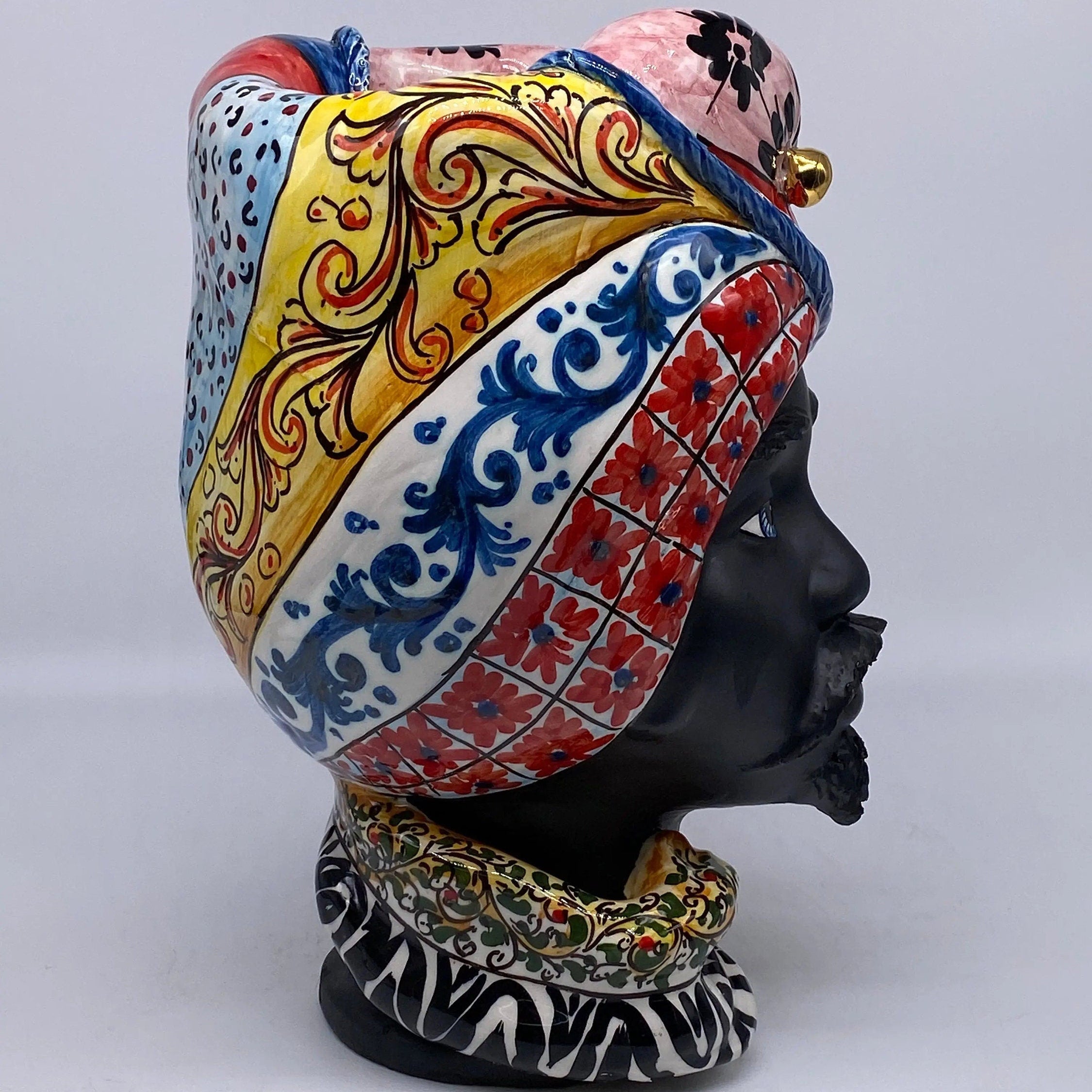 Teste di Moro Horus Ceramica Caltagirone cm H.30 L.18 Artigianale Decorazione “Carretto” DD CERAMICHE SICILIANE