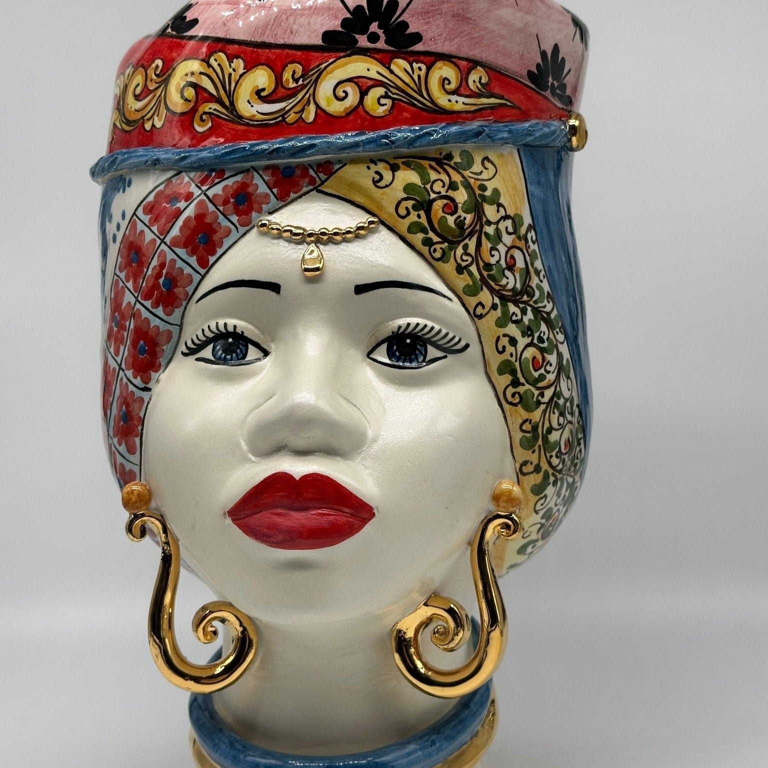 Teste di Moro Horus Ceramica Caltagirone cm H.30 L.18 Artigianale Decorazione “Carretto2” - DD CERAMICHE SICILIANE