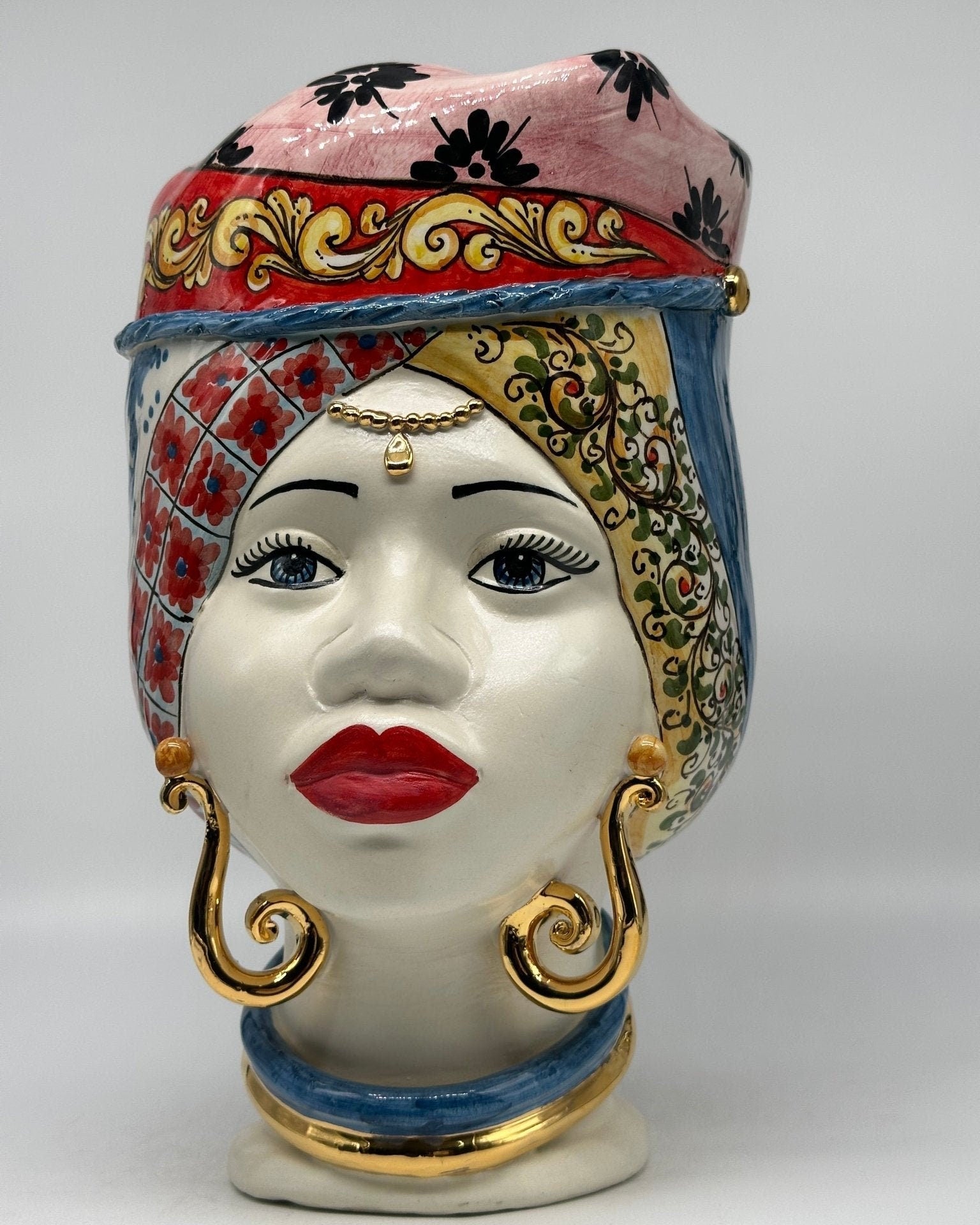 Teste di Moro Horus Ceramica Caltagirone cm H.30 L.18 Artigianale Decorazione “Carretto2” - DD CERAMICHE SICILIANE
