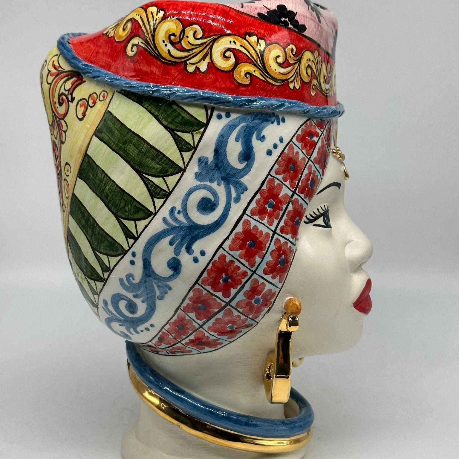 Teste di Moro Horus Ceramica Caltagirone cm H.30 L.18 Artigianale Decorazione “Carretto2” - DD CERAMICHE SICILIANE