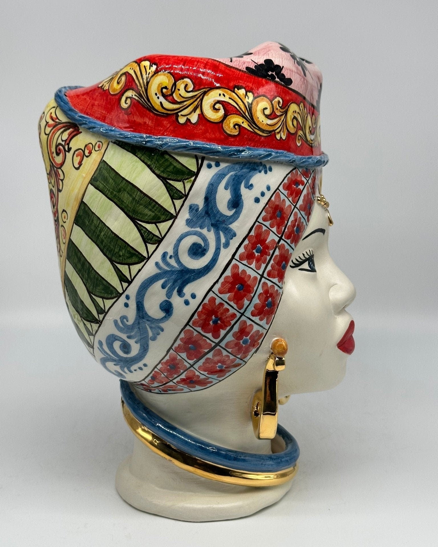 Teste di Moro Horus Ceramica Caltagirone cm H.30 L.18 Artigianale Decorazione “Carretto2” - DD CERAMICHE SICILIANE