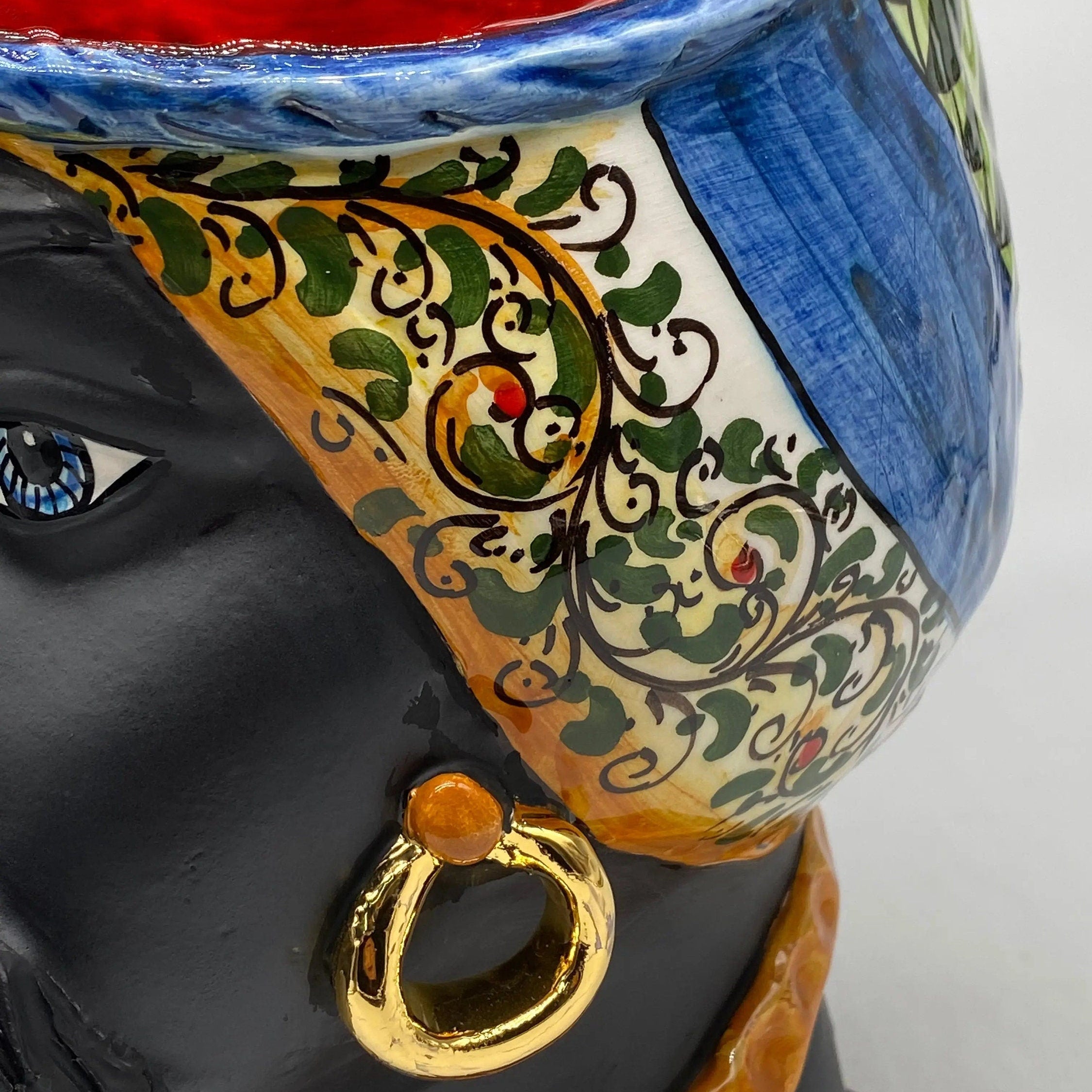 Teste di Moro Horus Ceramica Caltagirone cm H.30 L.18 Artigianale Decorazione “Carretto” DD CERAMICHE SICILIANE