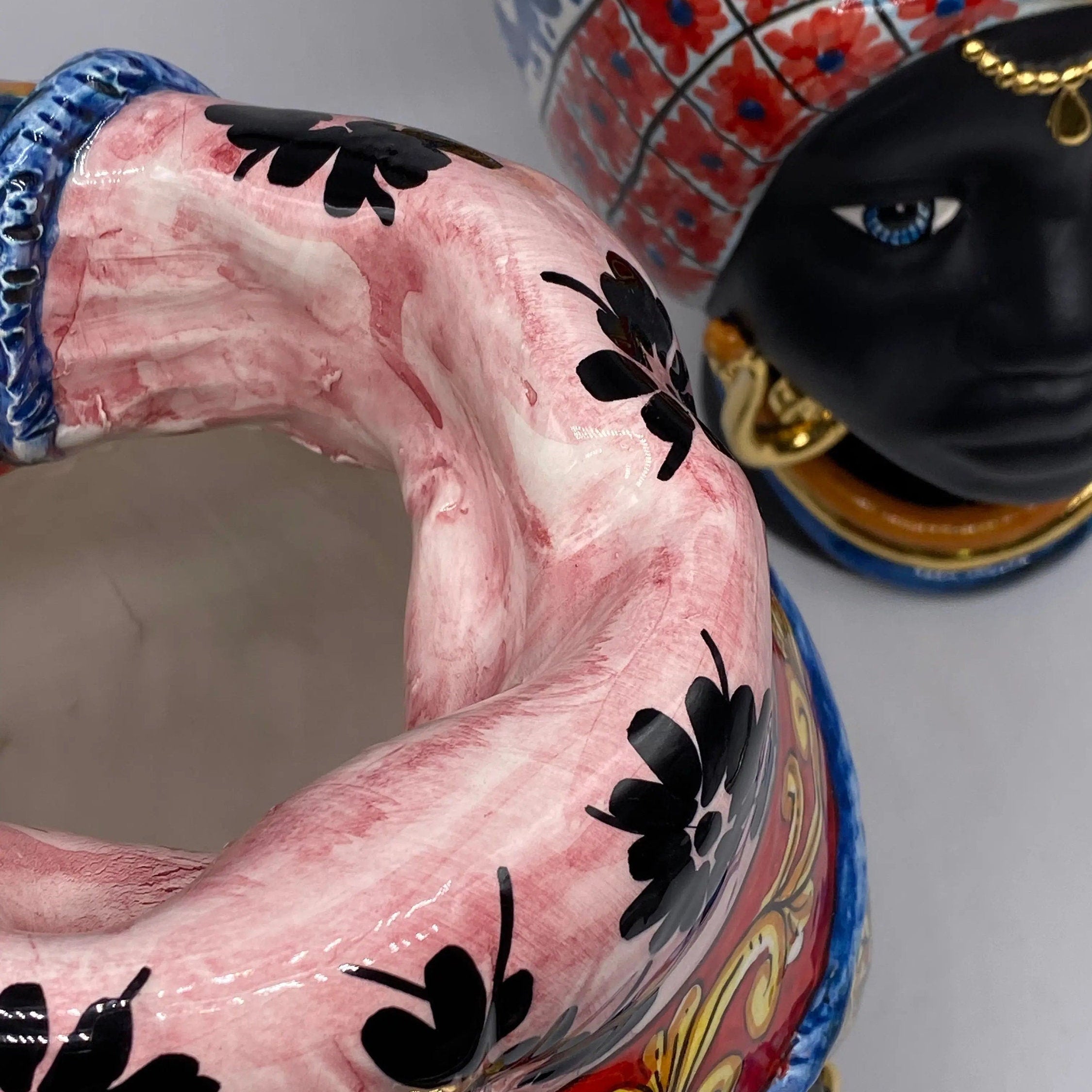 Teste di Moro Horus Ceramica Caltagirone cm H.30 L.18 Artigianale Decorazione “Carretto” DD CERAMICHE SICILIANE