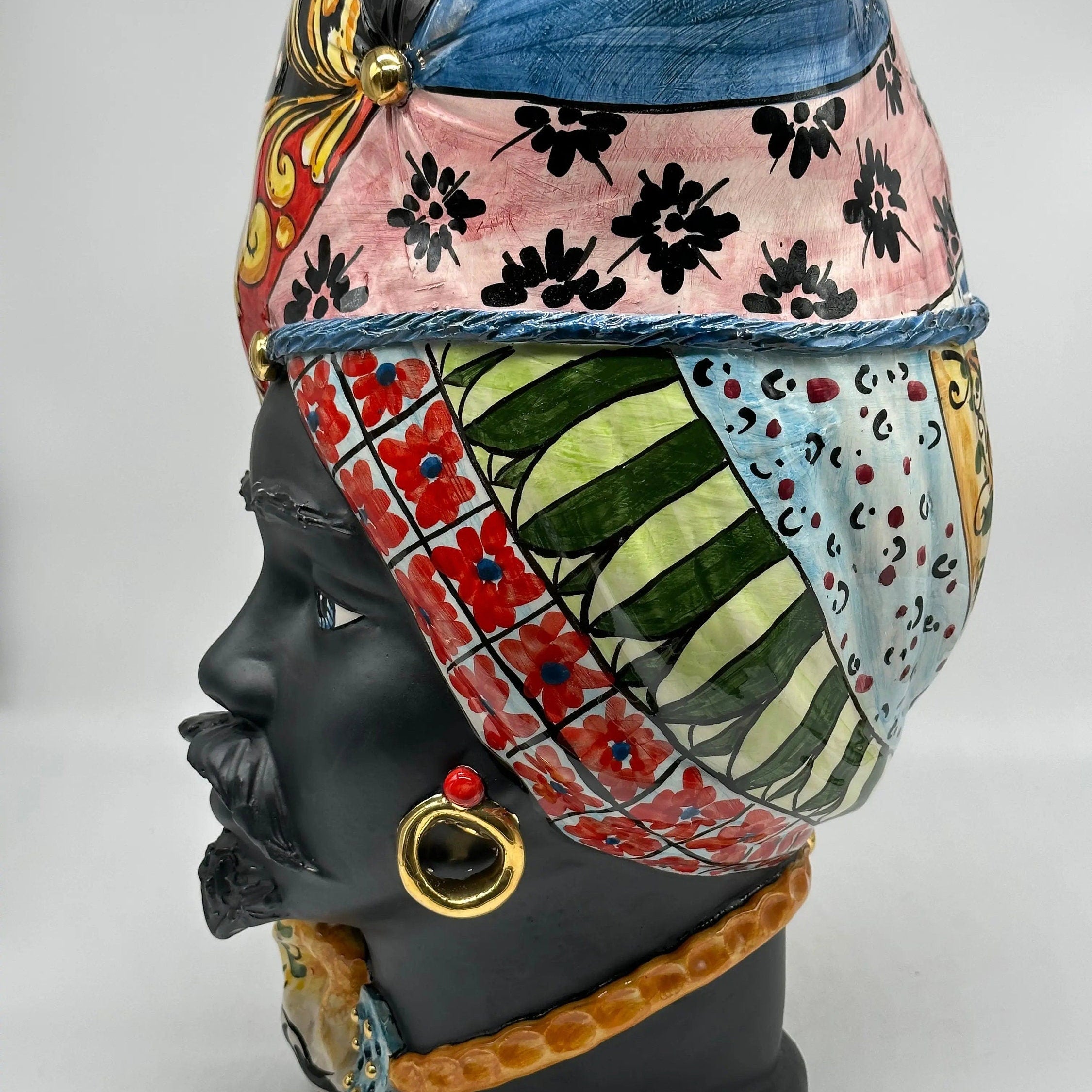 Teste di Moro Horus Ceramica Caltagirone cm H.40 L.23 Artigianale Decorazione “Carretto2” DD CERAMICHE SICILIANE