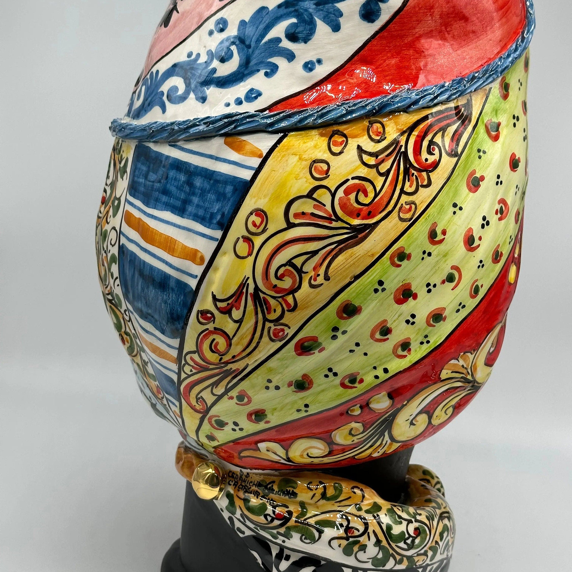 Teste di Moro Horus Ceramica Caltagirone cm H.40 L.23 Artigianale Decorazione “Carretto2” DD CERAMICHE SICILIANE