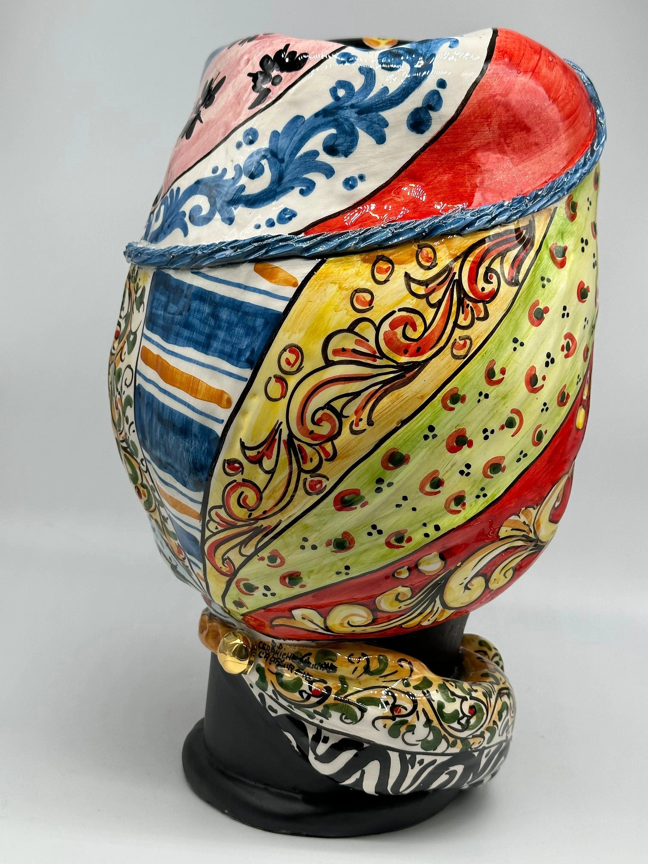 Teste di Moro Horus Ceramica Caltagirone cm H.40 L.23 Artigianale Decorazione “Carretto2” DD CERAMICHE SICILIANE