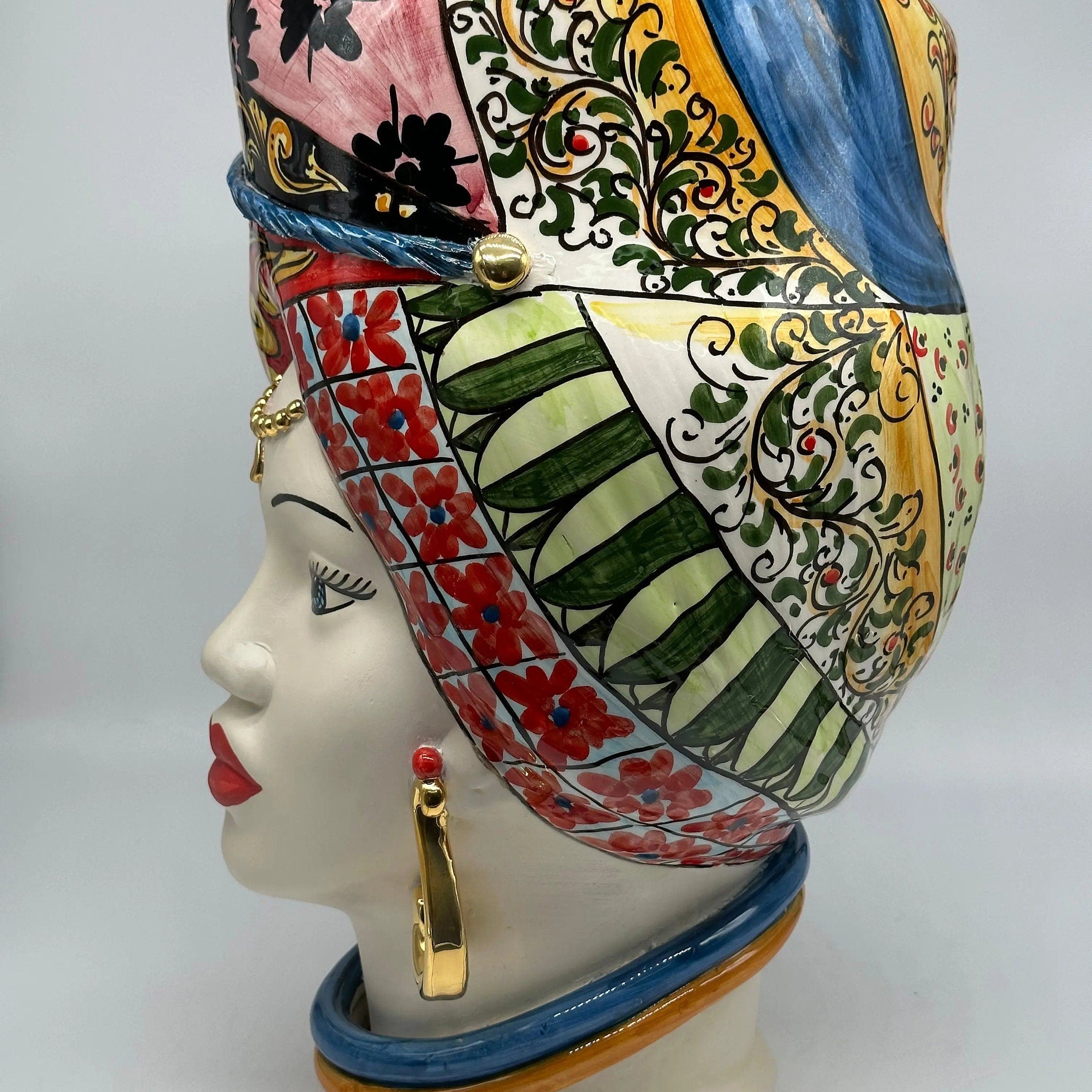 Teste di Moro Horus Ceramica Caltagirone cm H.40 L.23 Artigianale Decorazione “Carretto2” DD CERAMICHE SICILIANE