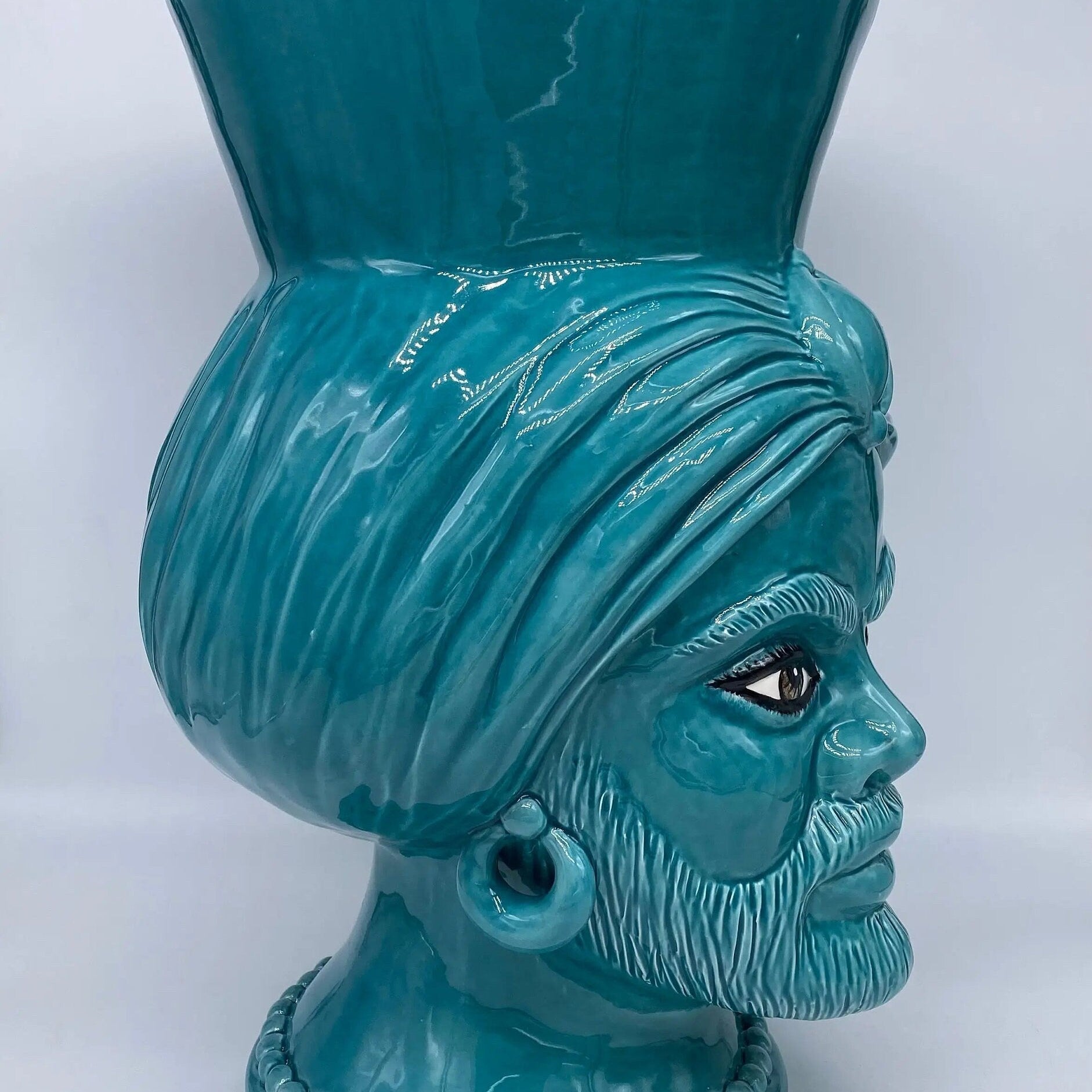 Teste di Moro Iris Ceramica Caltagirone cm H.40 L.23 Artigianale Verde Smeraldo DD CERAMICHE SICILIANE