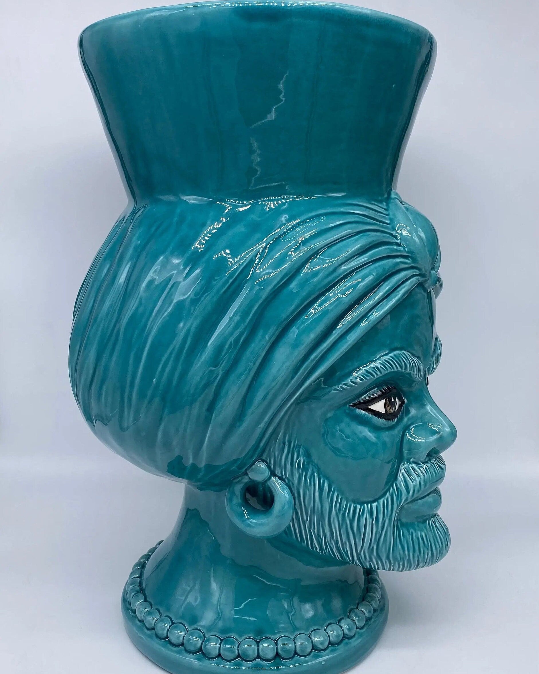 Teste di Moro Iris Ceramica Caltagirone cm H.40 L.23 Artigianale Verde Smeraldo DD CERAMICHE SICILIANE