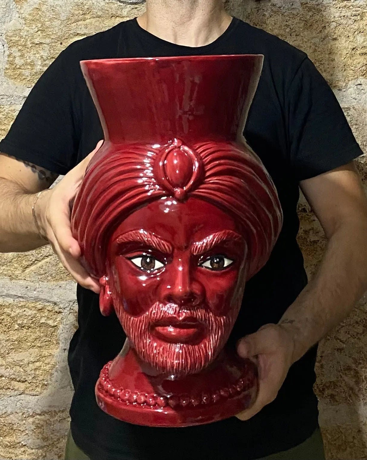 Teste di Moro Iris Ceramica Caltagirone cm H.40 L.23 Artigianale Bordeaux DD CERAMICHE SICILIANE