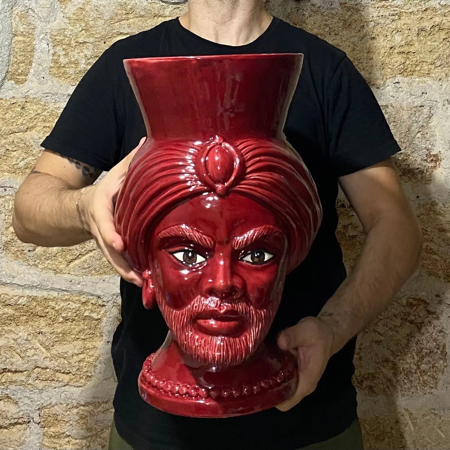 Teste di Moro Iris Ceramica Caltagirone cm H.40 L.23 Artigianale Bordeaux DD CERAMICHE SICILIANE