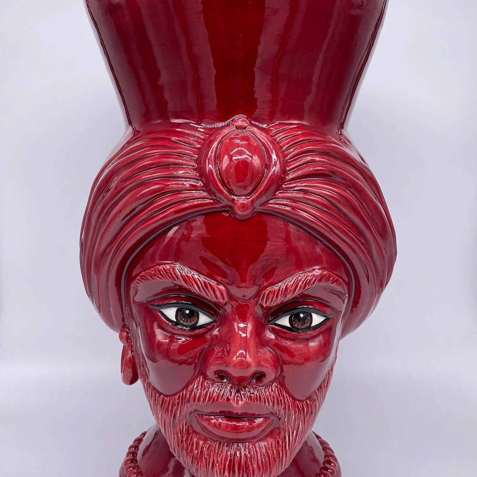 Teste di Moro Iris Ceramica Caltagirone cm H.40 L.23 Artigianale Bordeaux DD CERAMICHE SICILIANE