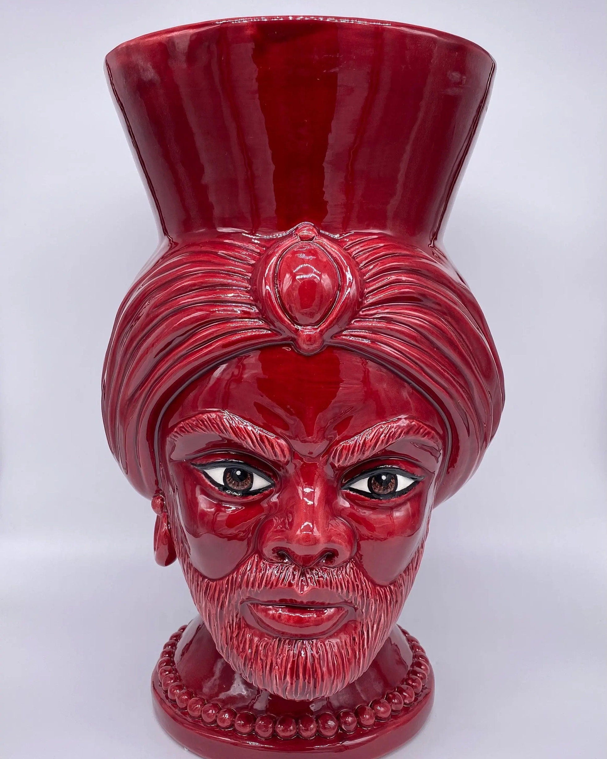 Teste di Moro Iris Ceramica Caltagirone cm H.40 L.23 Artigianale Bordeaux DD CERAMICHE SICILIANE