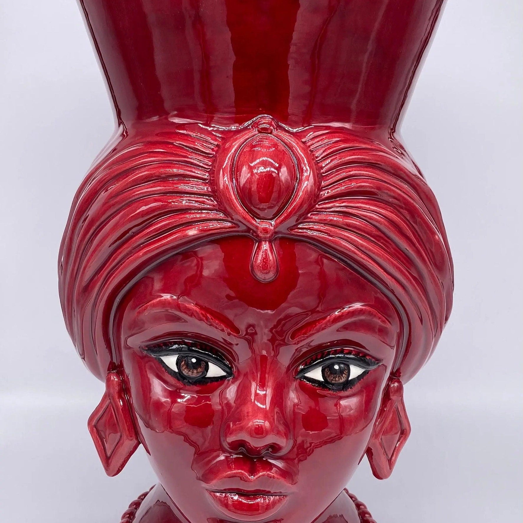 Teste di Moro Iris Ceramica Caltagirone cm H.40 L.23 Artigianale Bordeaux DD CERAMICHE SICILIANE