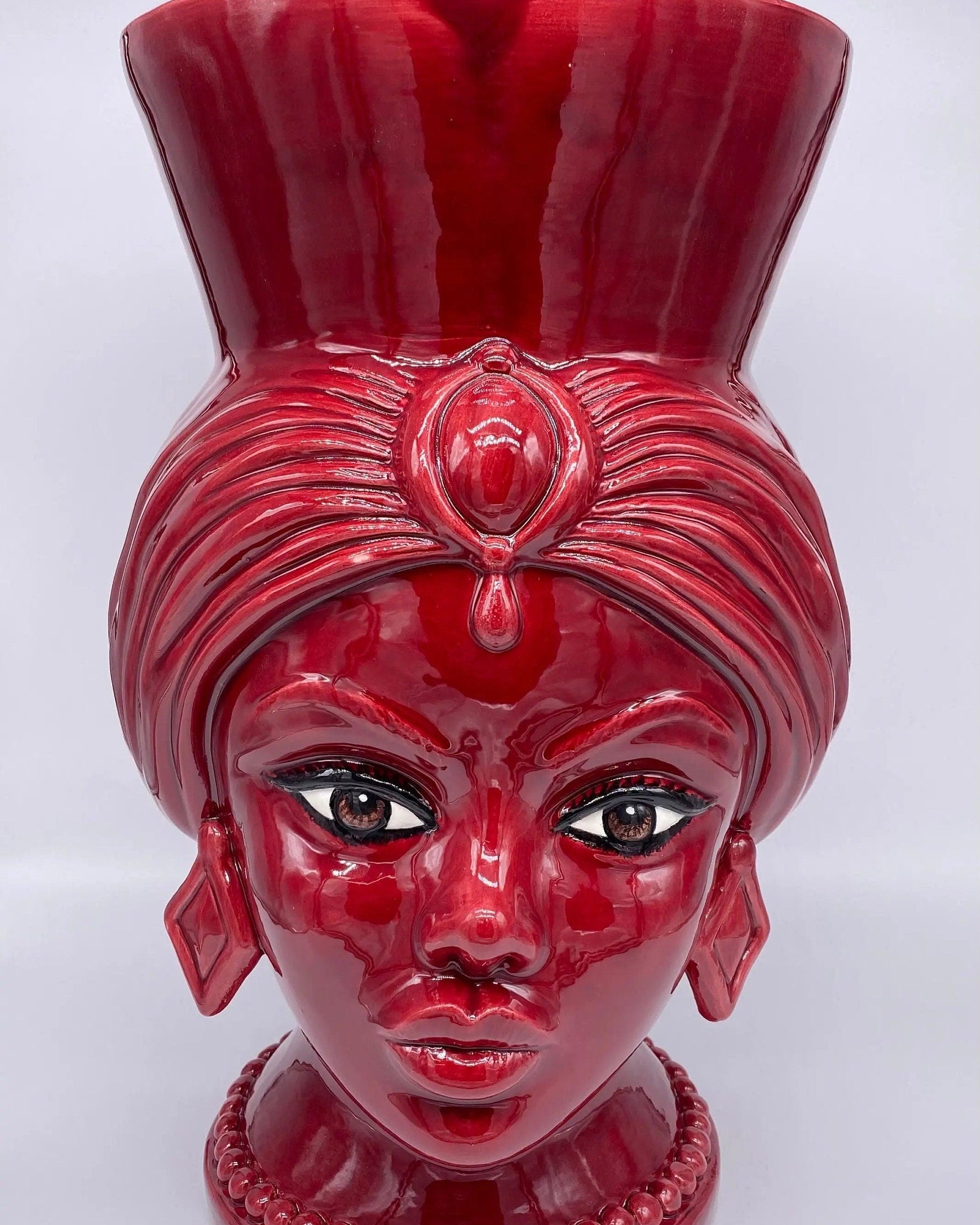 Teste di Moro Iris Ceramica Caltagirone cm H.40 L.23 Artigianale Bordeaux DD CERAMICHE SICILIANE