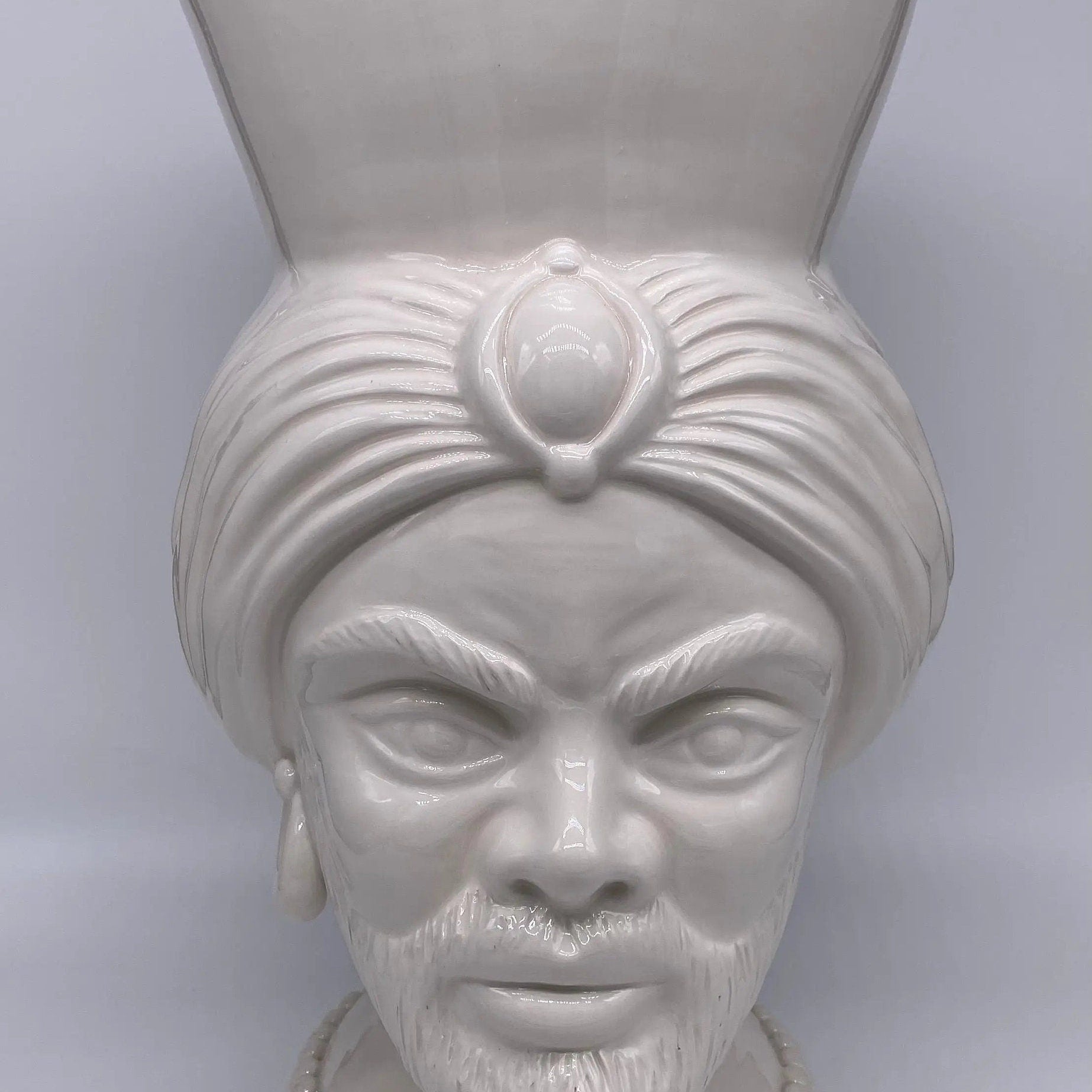 Teste di Moro Iris Ceramica Caltagirone cm H.40 L.23 Artigianale Bianco DD CERAMICHE SICILIANE