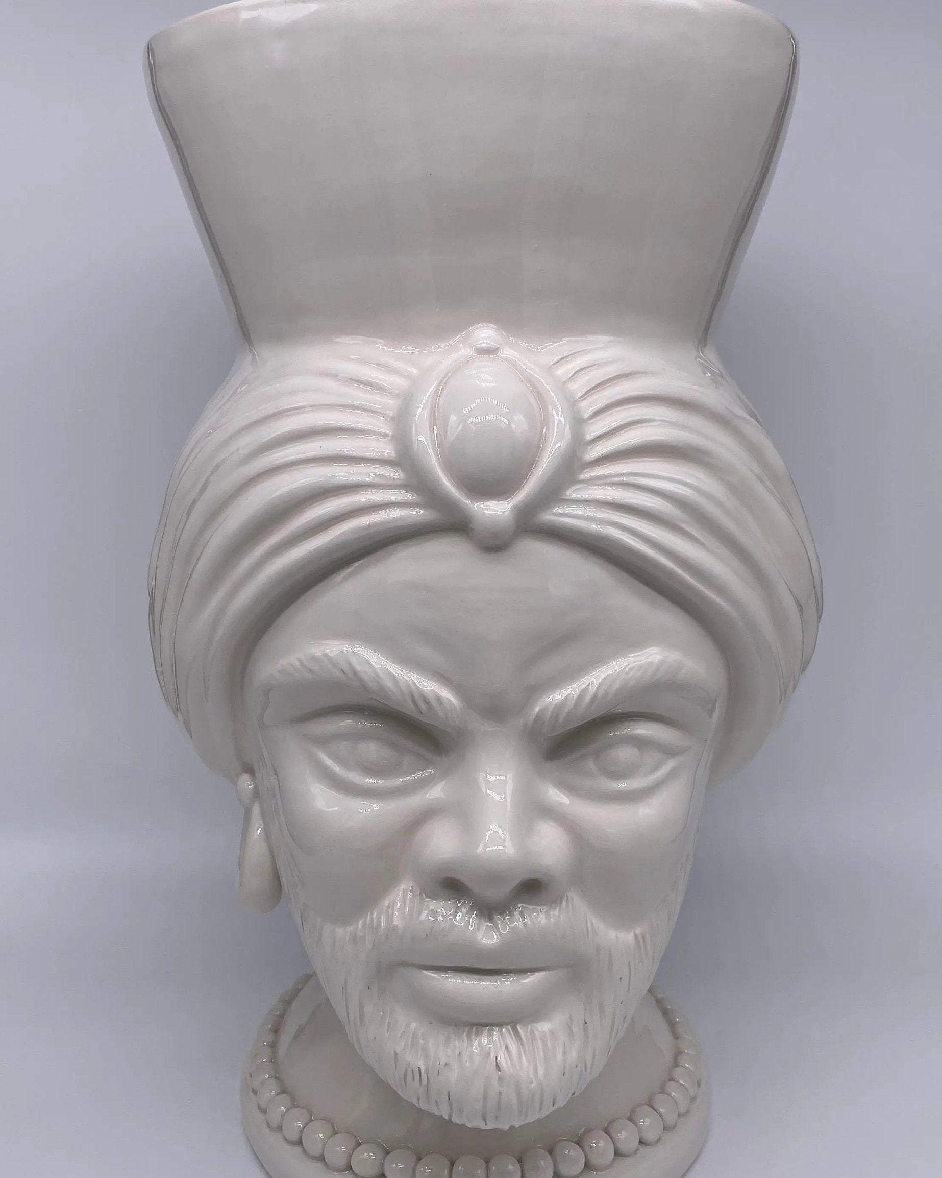 Teste di Moro Iris Ceramica Caltagirone cm H.40 L.23 Artigianale Bianco DD CERAMICHE SICILIANE