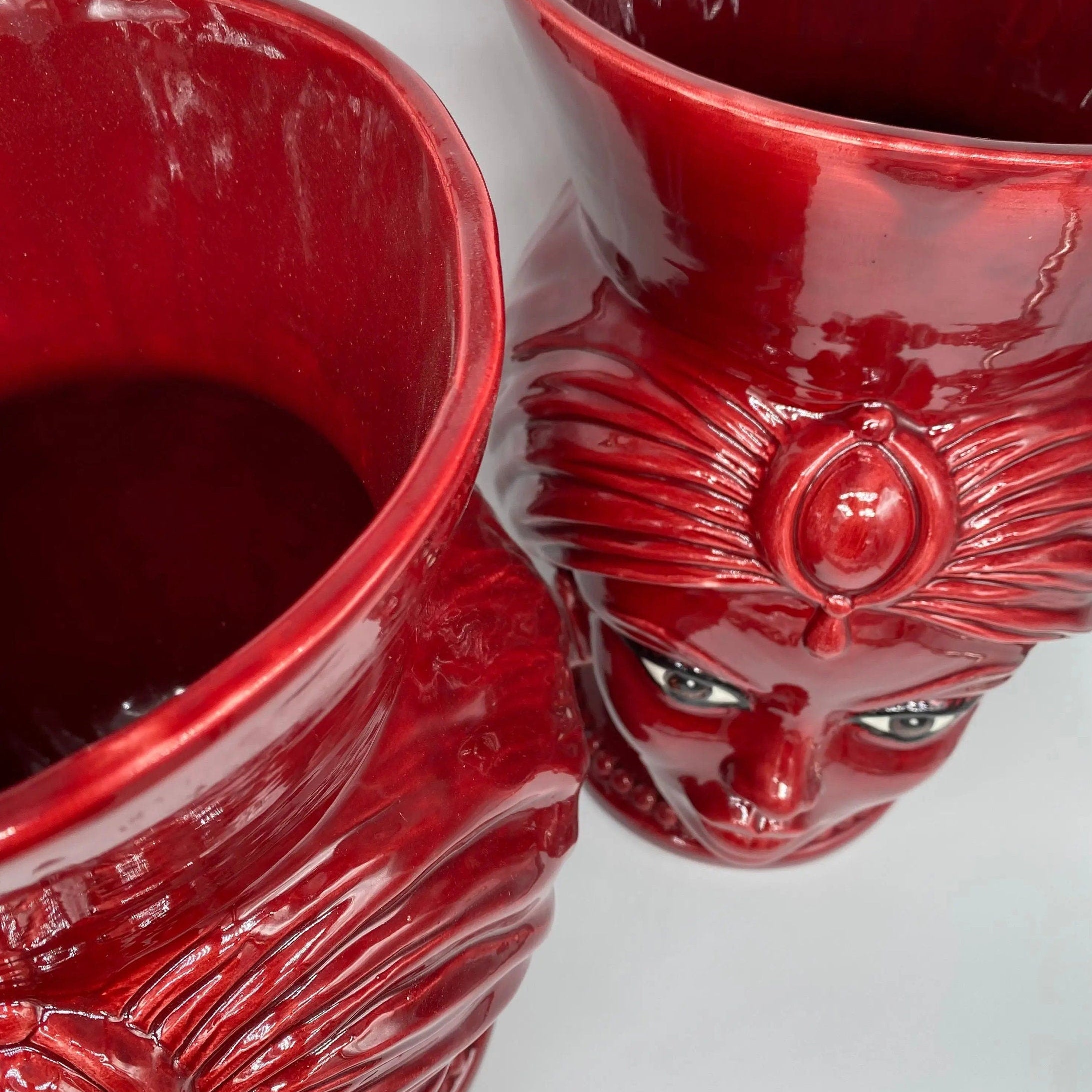 Teste di Moro Iris Ceramica Caltagirone cm H.40 L.23 Artigianale Bordeaux DD CERAMICHE SICILIANE