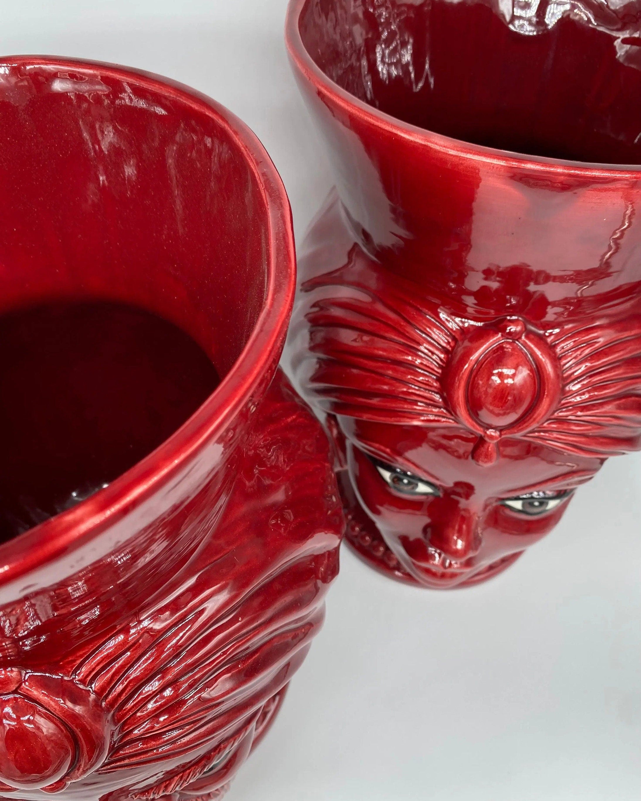 Teste di Moro Iris Ceramica Caltagirone cm H.40 L.23 Artigianale Bordeaux DD CERAMICHE SICILIANE