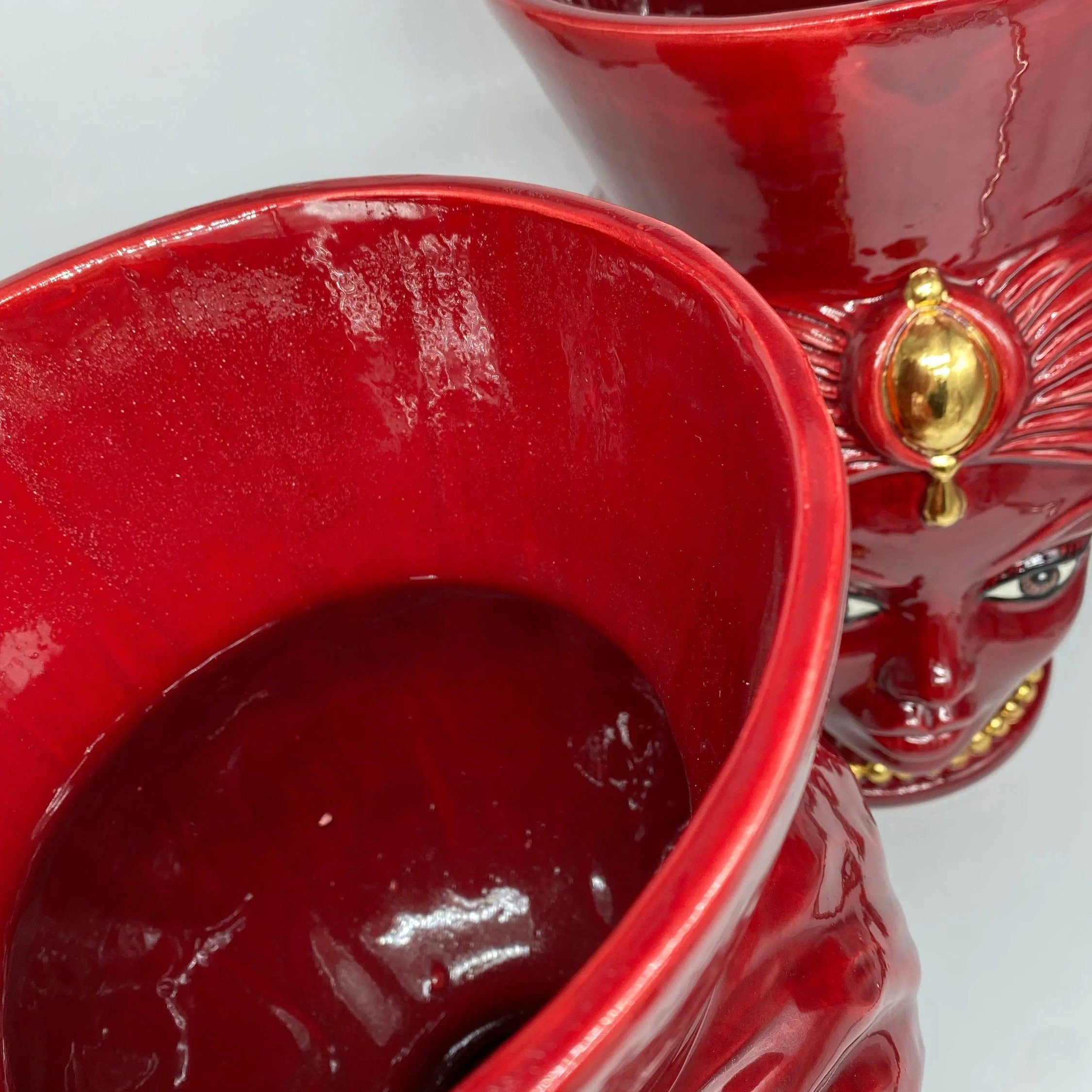 Teste di Moro Iris Ceramica Caltagirone cm H.40 L.23 Artigianale Bordeaux Oro Zecchino DD CERAMICHE SICILIANE