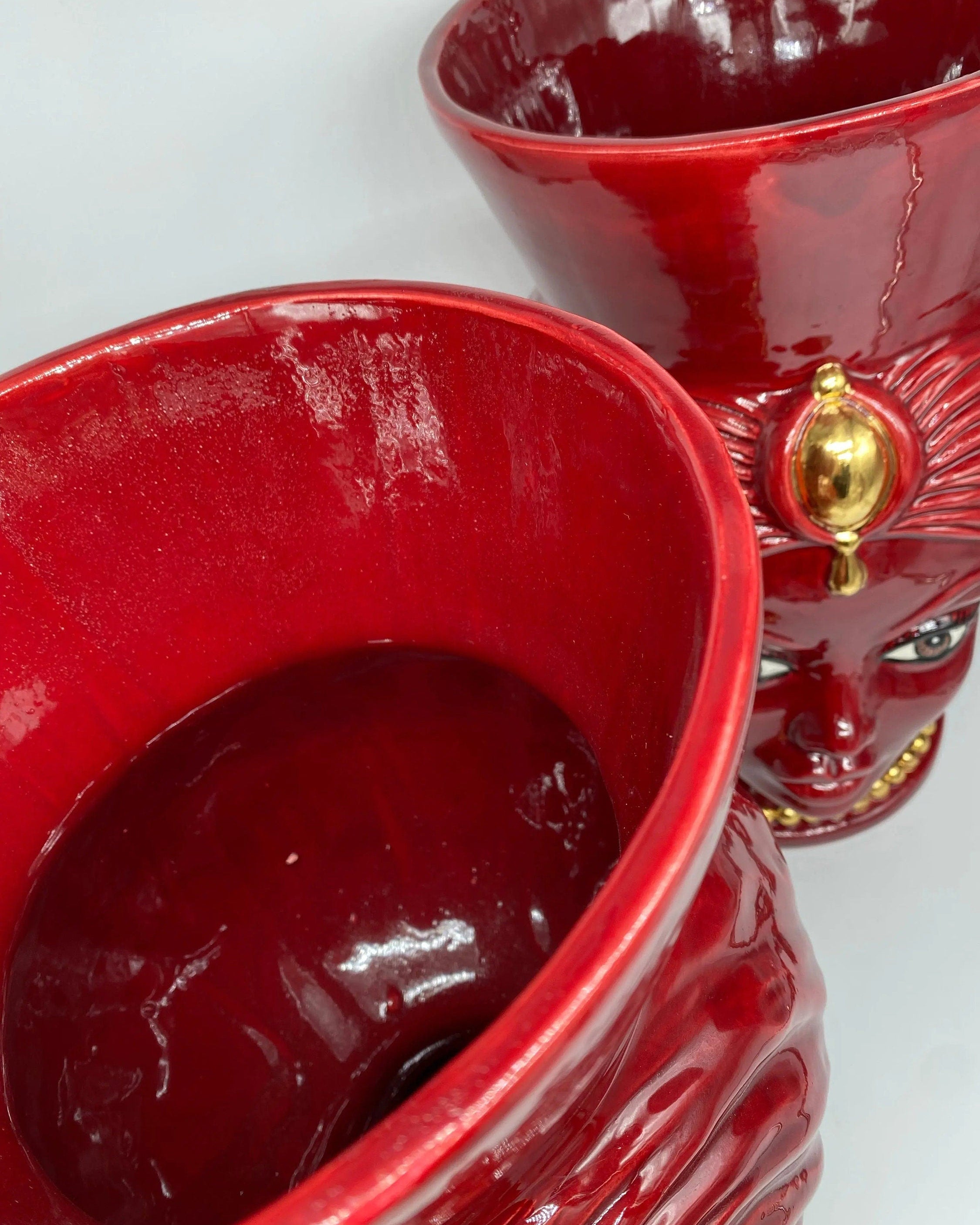 Teste di Moro Iris Ceramica Caltagirone cm H.40 L.23 Artigianale Bordeaux Oro Zecchino DD CERAMICHE SICILIANE