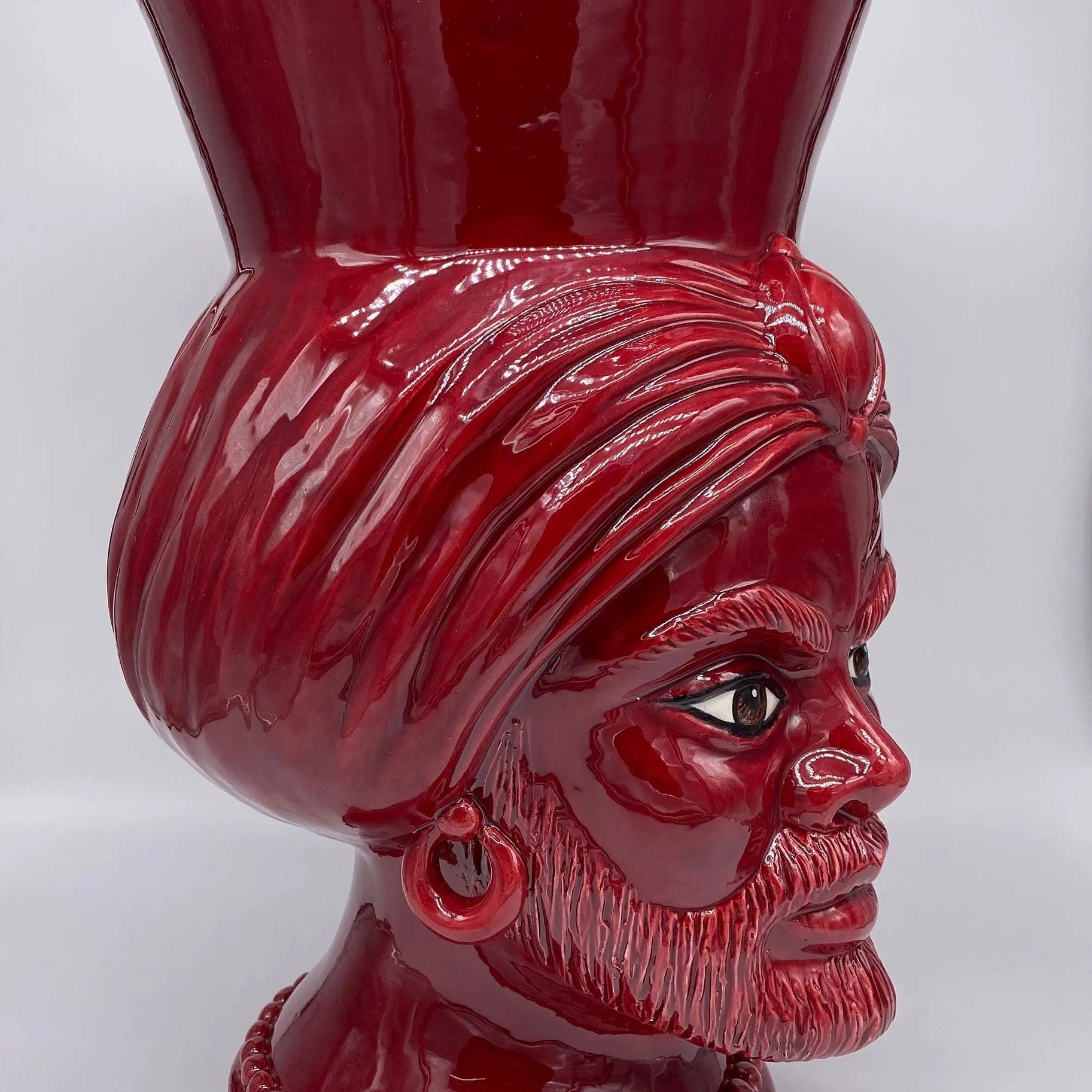 Teste di Moro Iris Ceramica Caltagirone cm H.40 L.23 Artigianale Bordeaux DD CERAMICHE SICILIANE
