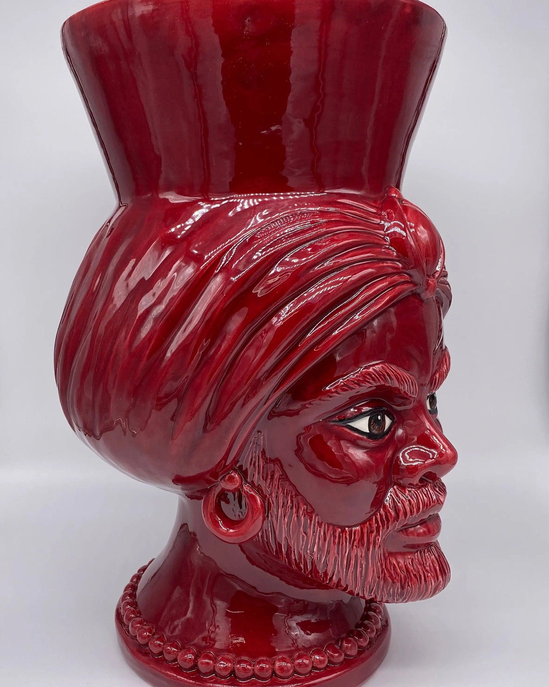 Teste di Moro Iris Ceramica Caltagirone cm H.40 L.23 Artigianale Bordeaux DD CERAMICHE SICILIANE