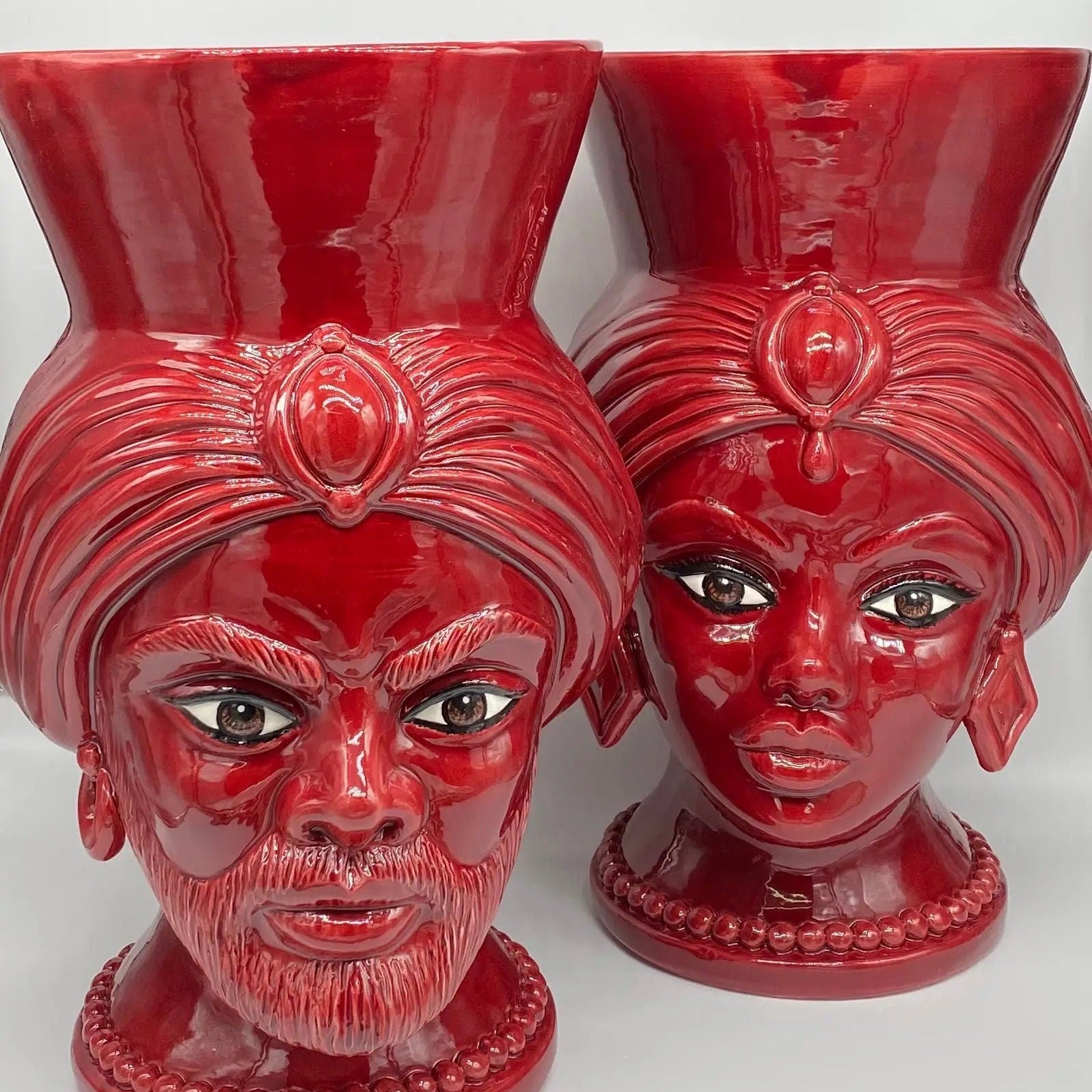 Teste di Moro Iris Ceramica Caltagirone cm H.40 L.23 Artigianale Bordeaux DD CERAMICHE SICILIANE