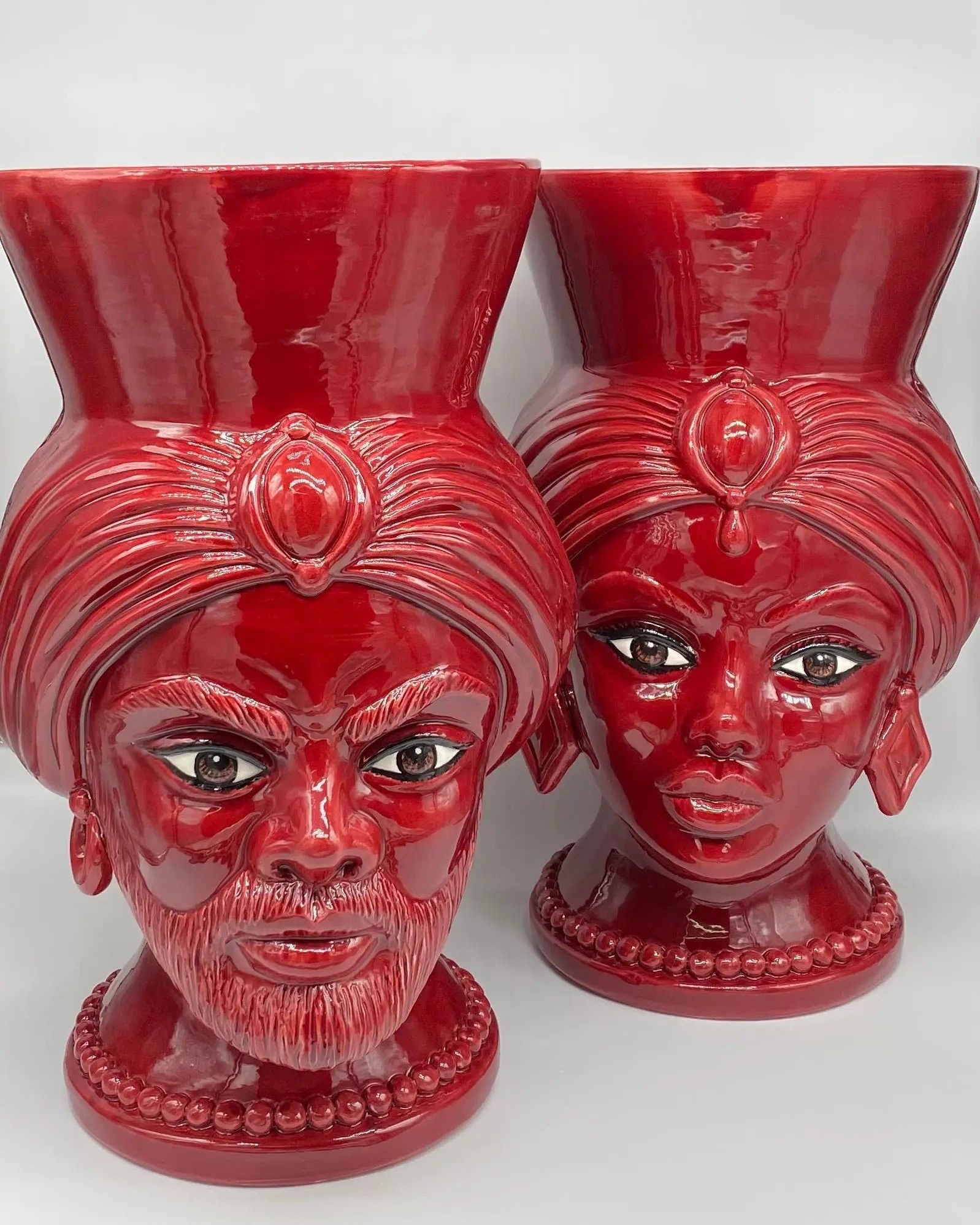Teste di Moro Iris Ceramica Caltagirone cm H.40 L.23 Artigianale Bordeaux DD CERAMICHE SICILIANE